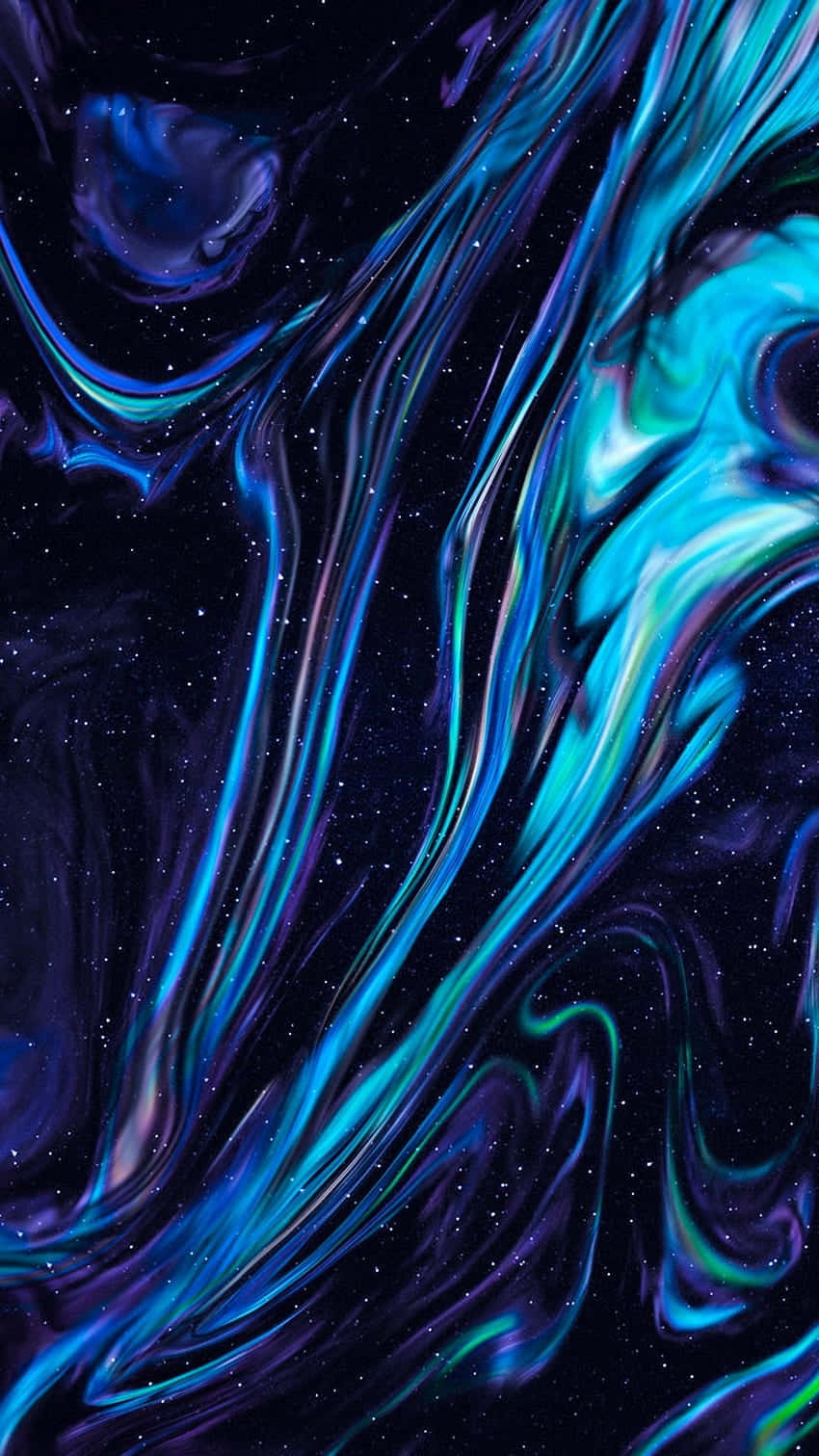  壁紙 — 充滿活力的宇宙漩渦，電光藍和深紫色像液體星雲般劃過繁星點點的夜空。