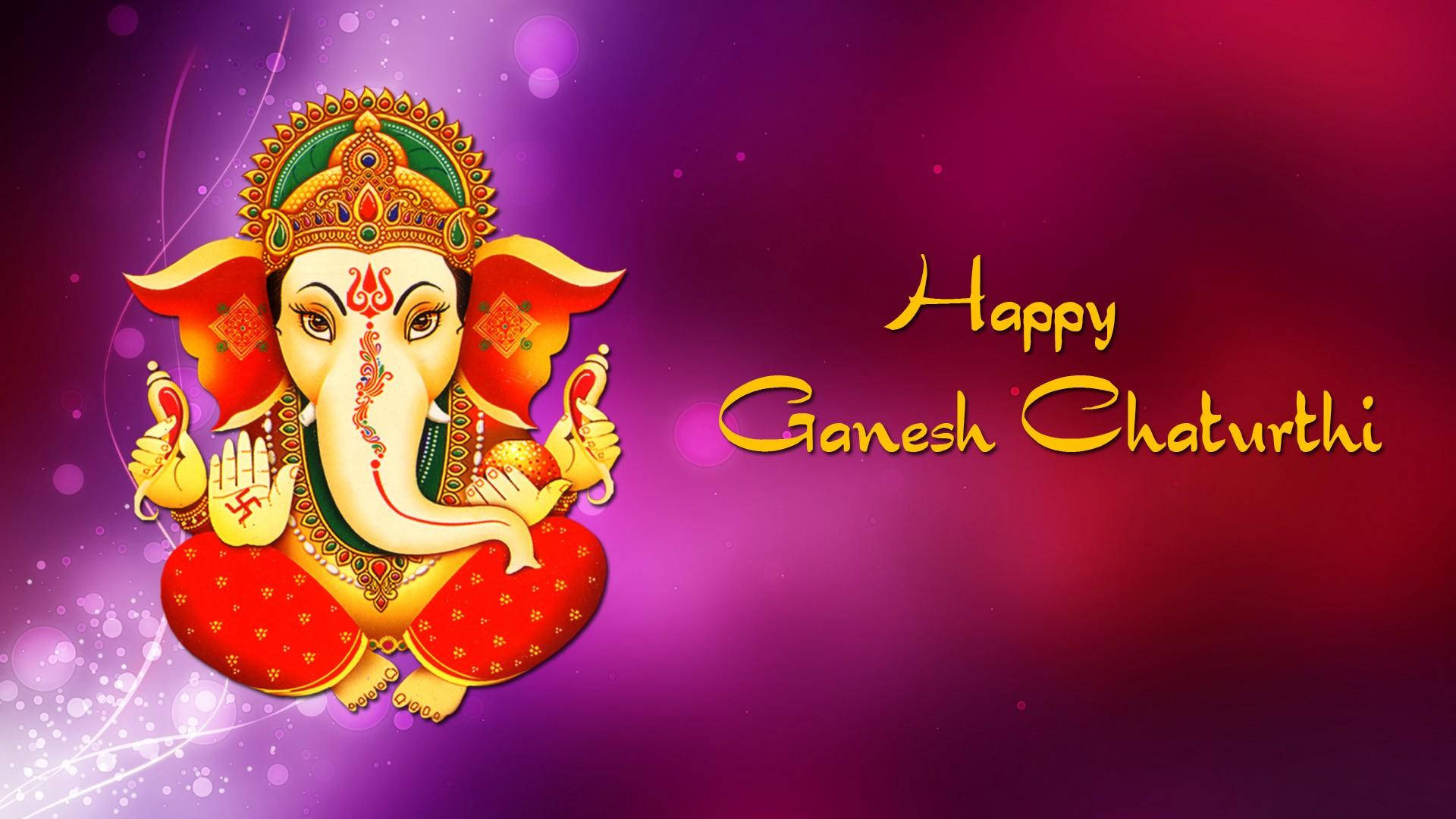 象頭神插圖，在彩色漸變背景上帶有「Happy Ganesh Chaturthi」文字。