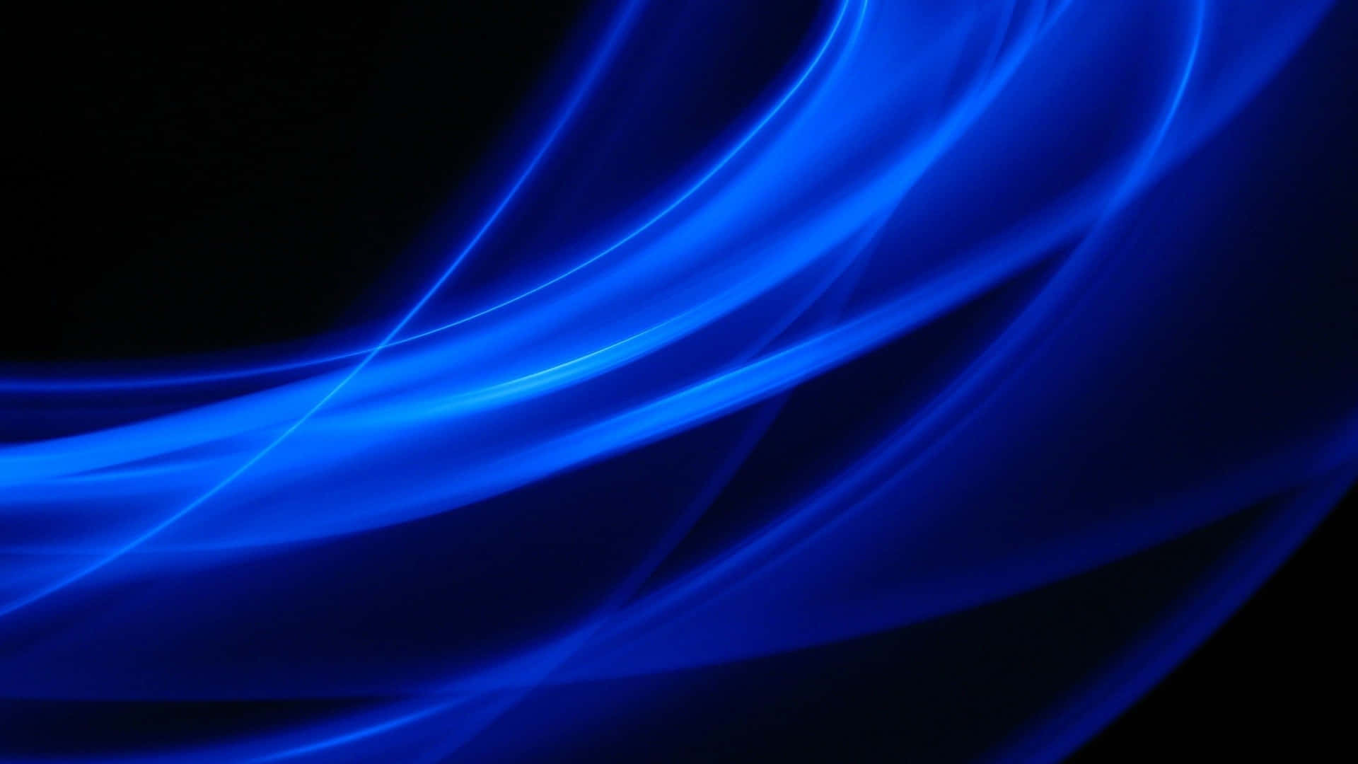  壁紙 — 充滿活力的電光藍色光線條在深黑色背景上動態流動，營造出未來主義的抽象運動。