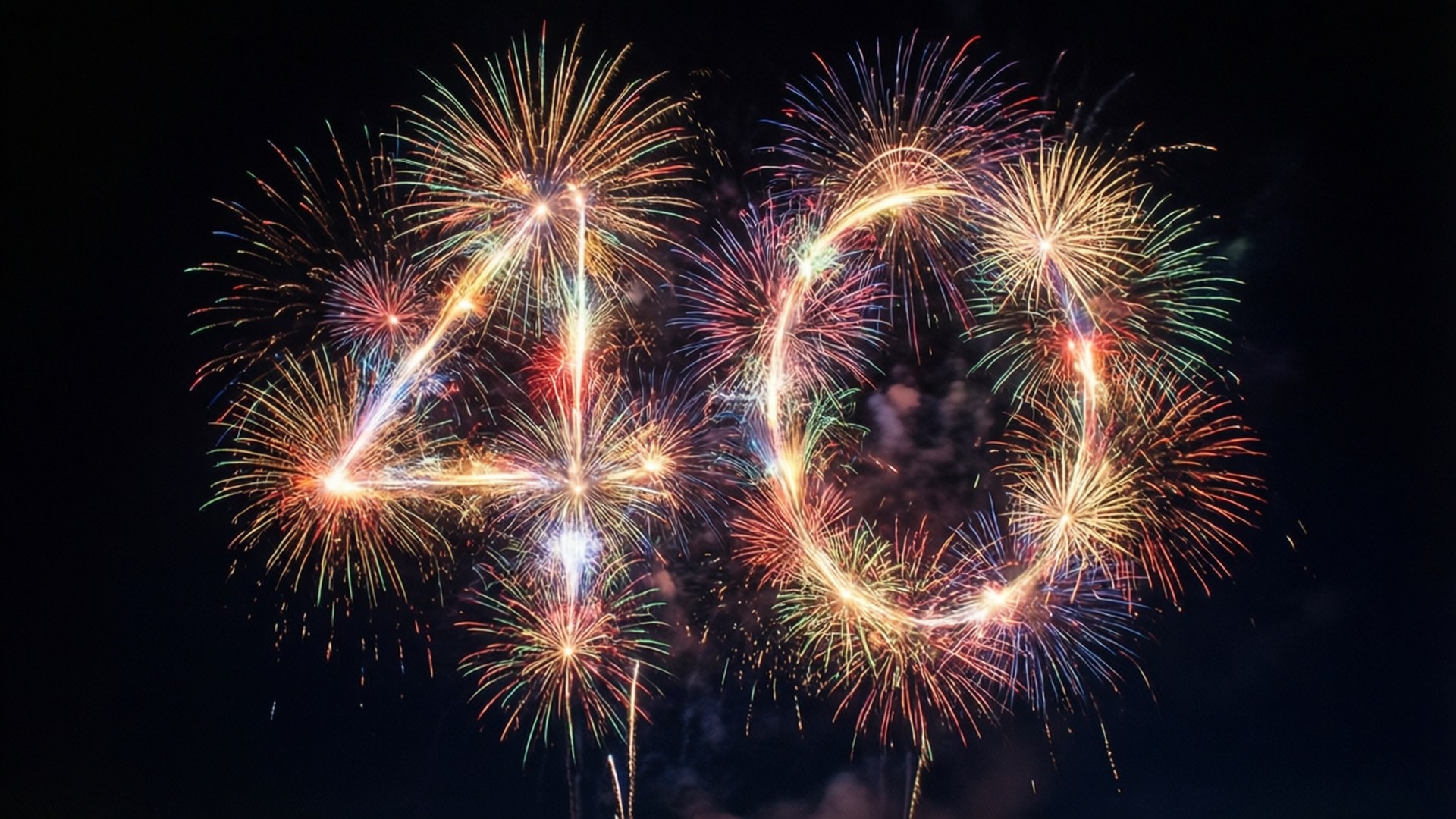 煙火在夜空中形成數字40，用於慶祝活動。