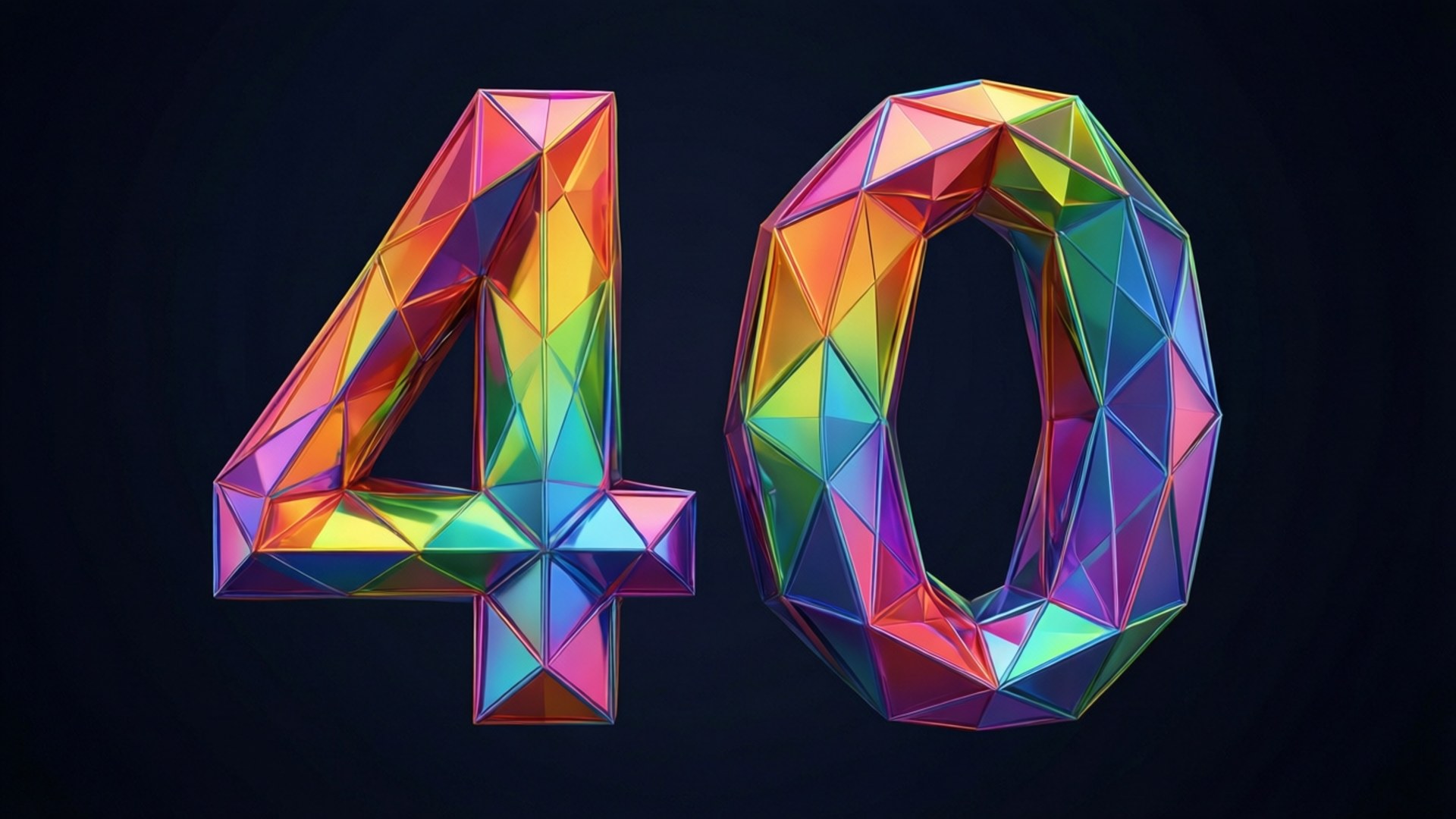 40 桌布 壁紙 — 在深色背景上以彩虹色面渲染的鮮豔幾何數字四十。