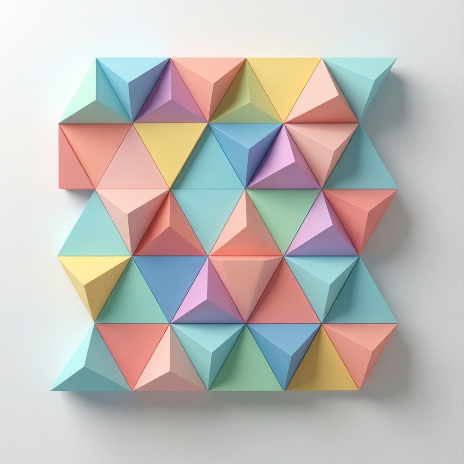 粉彩色三角形金字塔形成現代3D幾何牆壁藝術品。