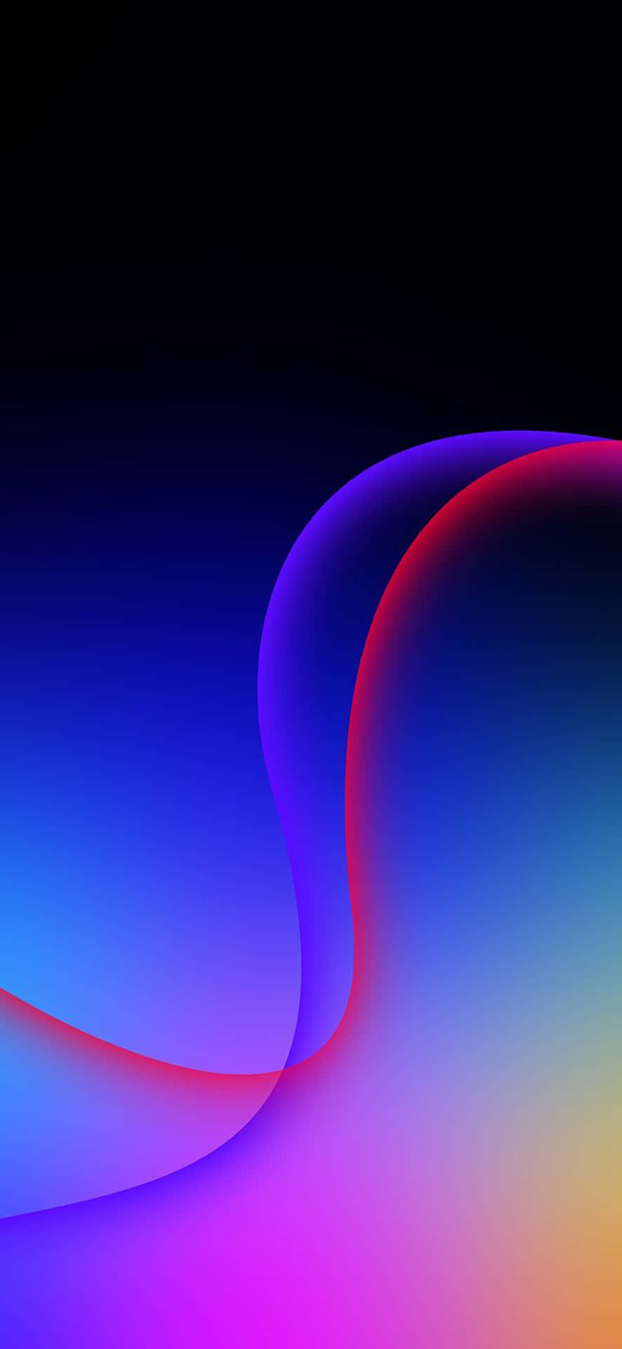  壁紙 — 充滿活力的發光曲線，以電光藍、紫和粉紅色在深色漸變背景上流動。