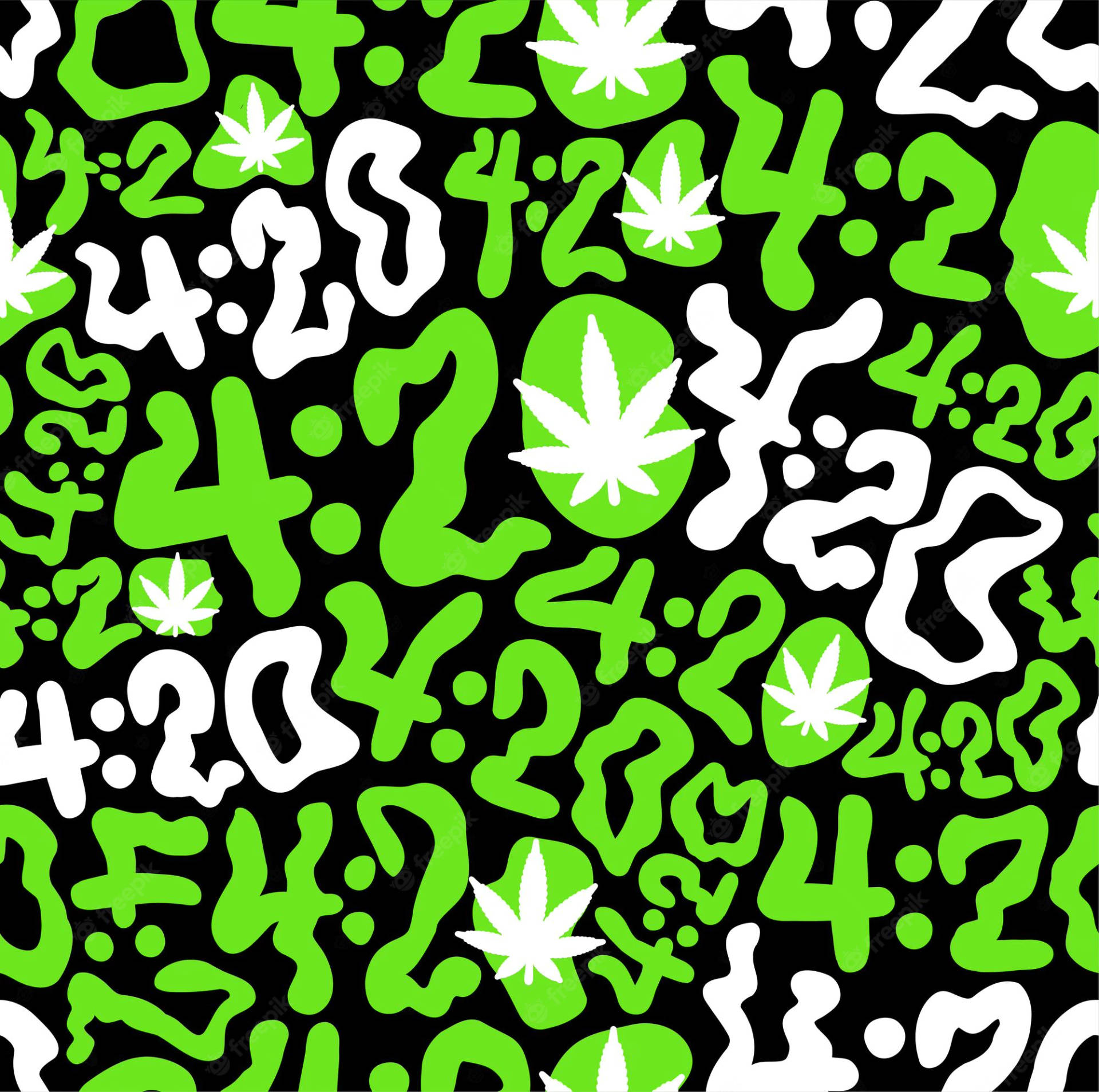 黑色背景上的綠色大麻葉和4:20文字圖案。