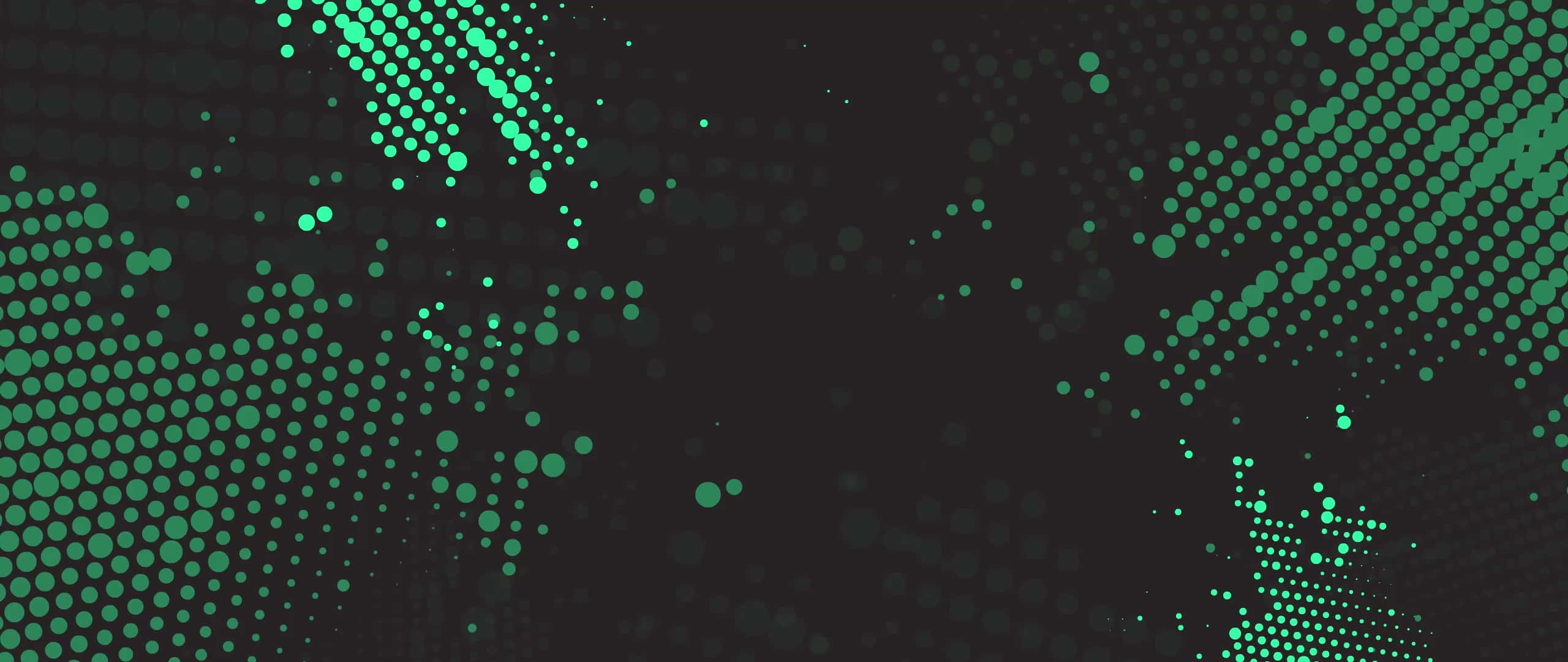 Abstract Dot 桌布 壁紙 — 充滿活力的綠色半色調點在深色背景上形成動態的數位圖案。