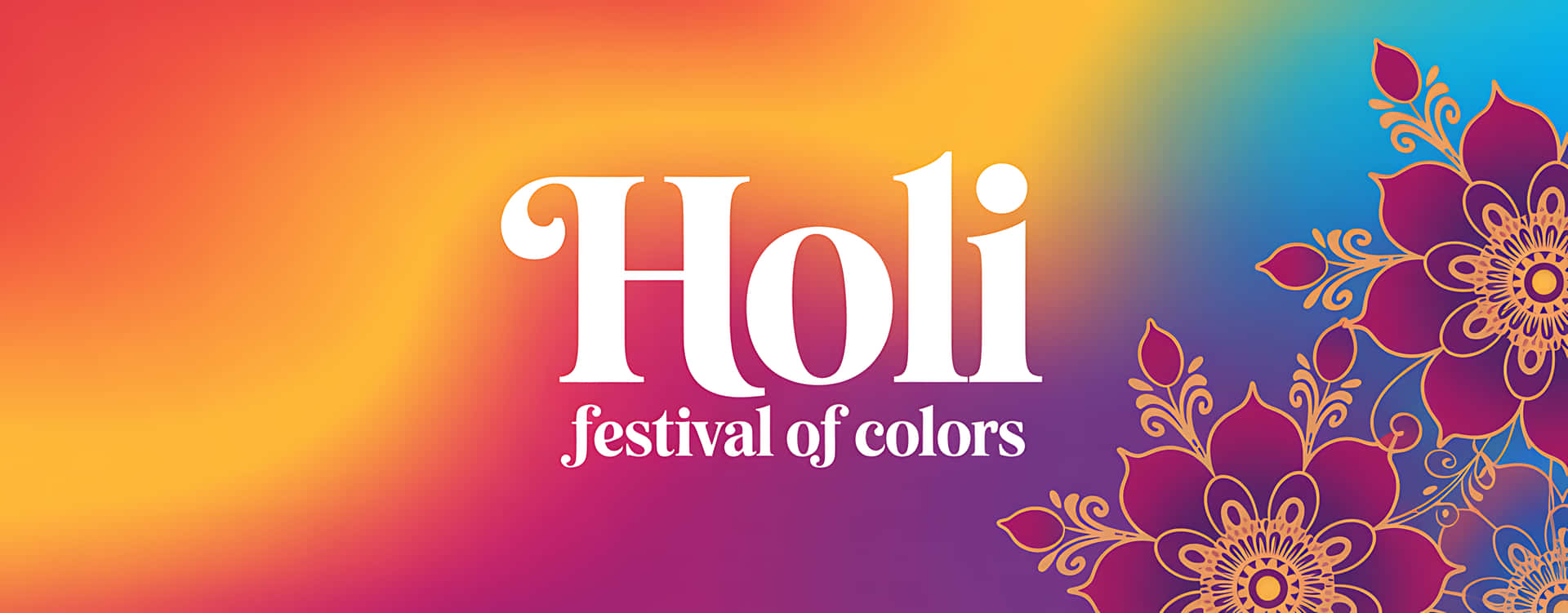 帶有漸變背景和花卉設計的 Holi festival of colors 橫幅