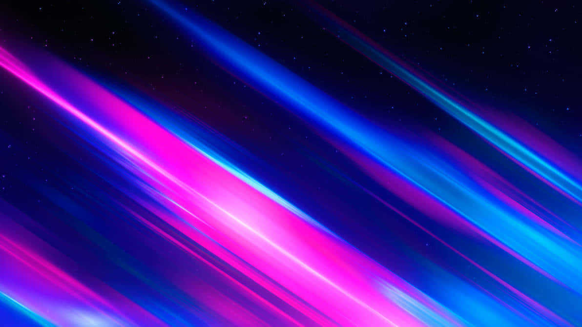  壁紙 — 充滿活力的螢光粉紅和藍色光線劃過繁星點點的宇宙夜空，形成動態的數碼抽象。