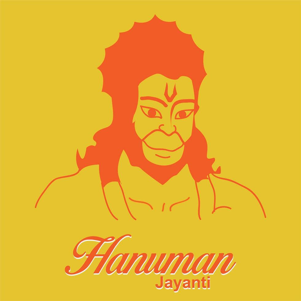 橙色哈努曼剪影，黃色背景上寫有「Hanuman Jayanti」文字。