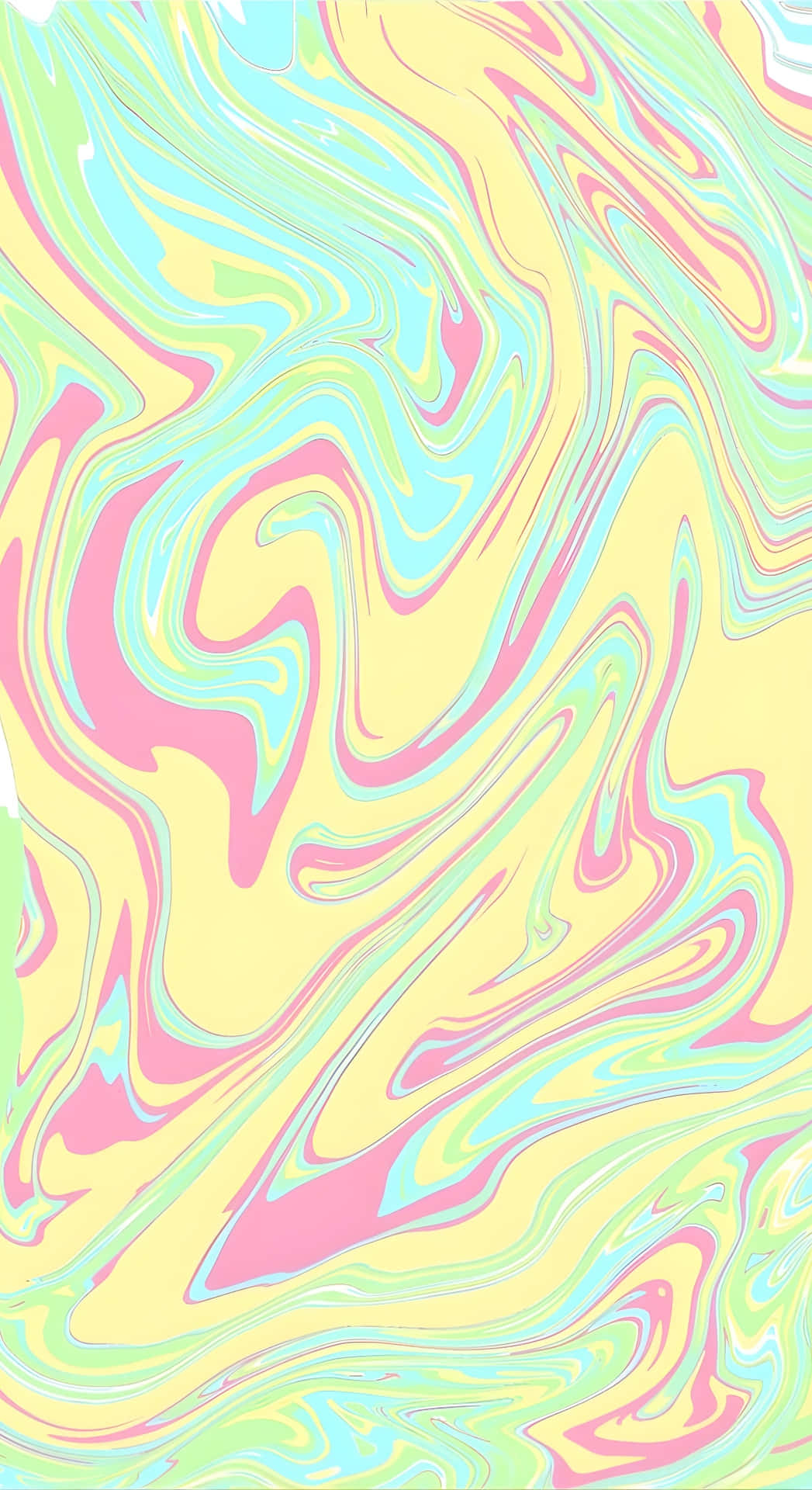  壁紙 — 充滿活力的粉彩漩渦，黃色、粉紅色和藍綠色在整個畫面中以流暢的有機圖案流動。