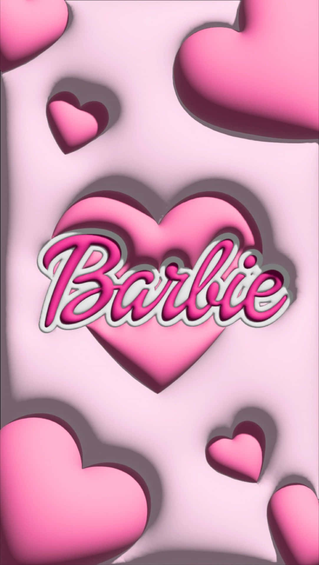 粉紅色3D Barbie標誌，帶有漂浮心形圖案，漸變背景 — 粉紅色心形動圖 壁紙