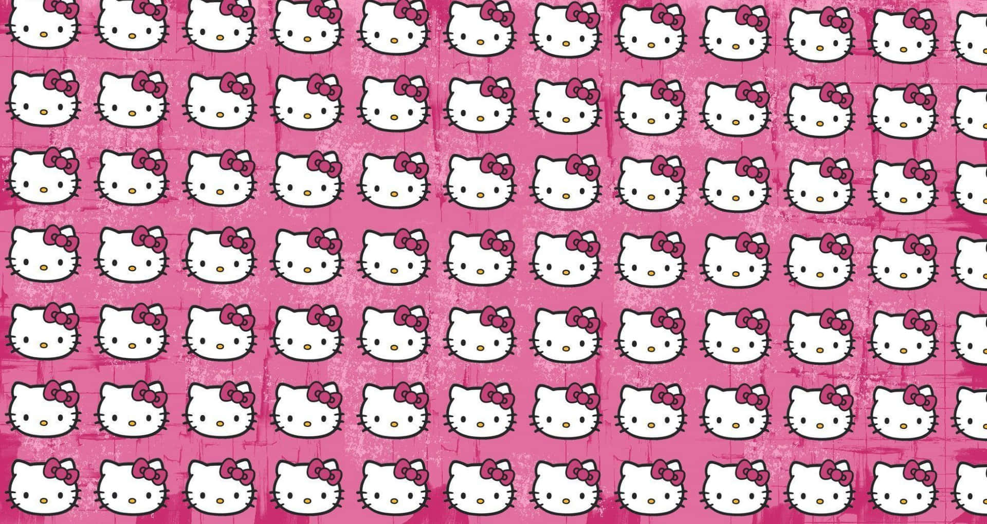 Hello Kitty 粉色筆電拼貼壁紙 壁紙 — 充滿活力的粉紅色牆紙，帶有重複的Hello Kitty面孔網格，配紅色蝴蝶結。