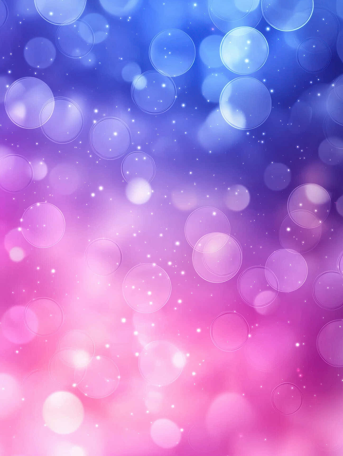 Vibrant Sparkling Gradient Background with Bokeh in Pink and Blue 壁紙 — 從藍色到粉紅色的夢幻漸變，帶有發光的散景圓圈和閃爍的星星散落各處。