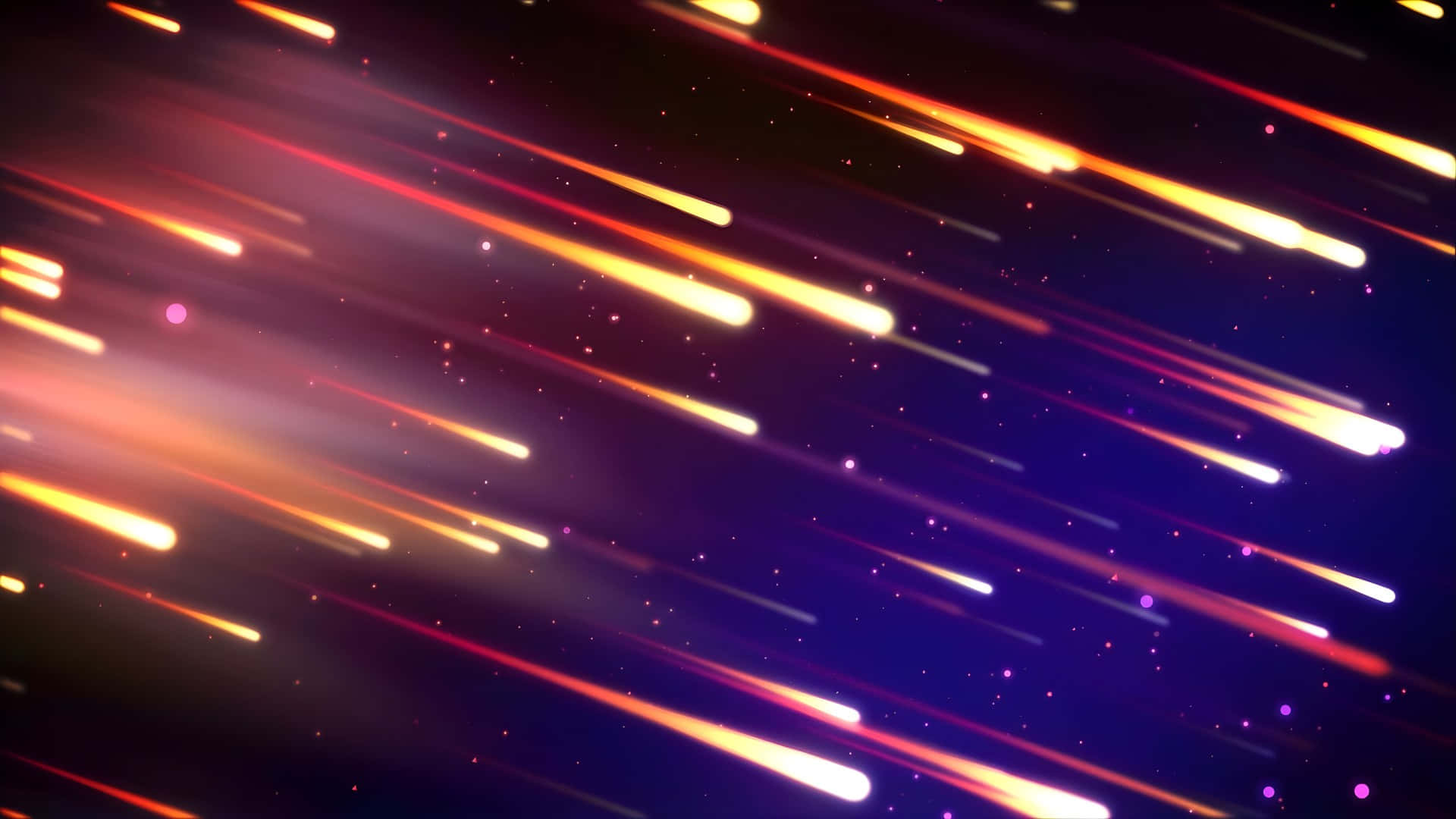  壁紙 — 充滿活力的橙色和白色光帶斜穿過點綴著閃爍星星的深紫色宇宙虛空。