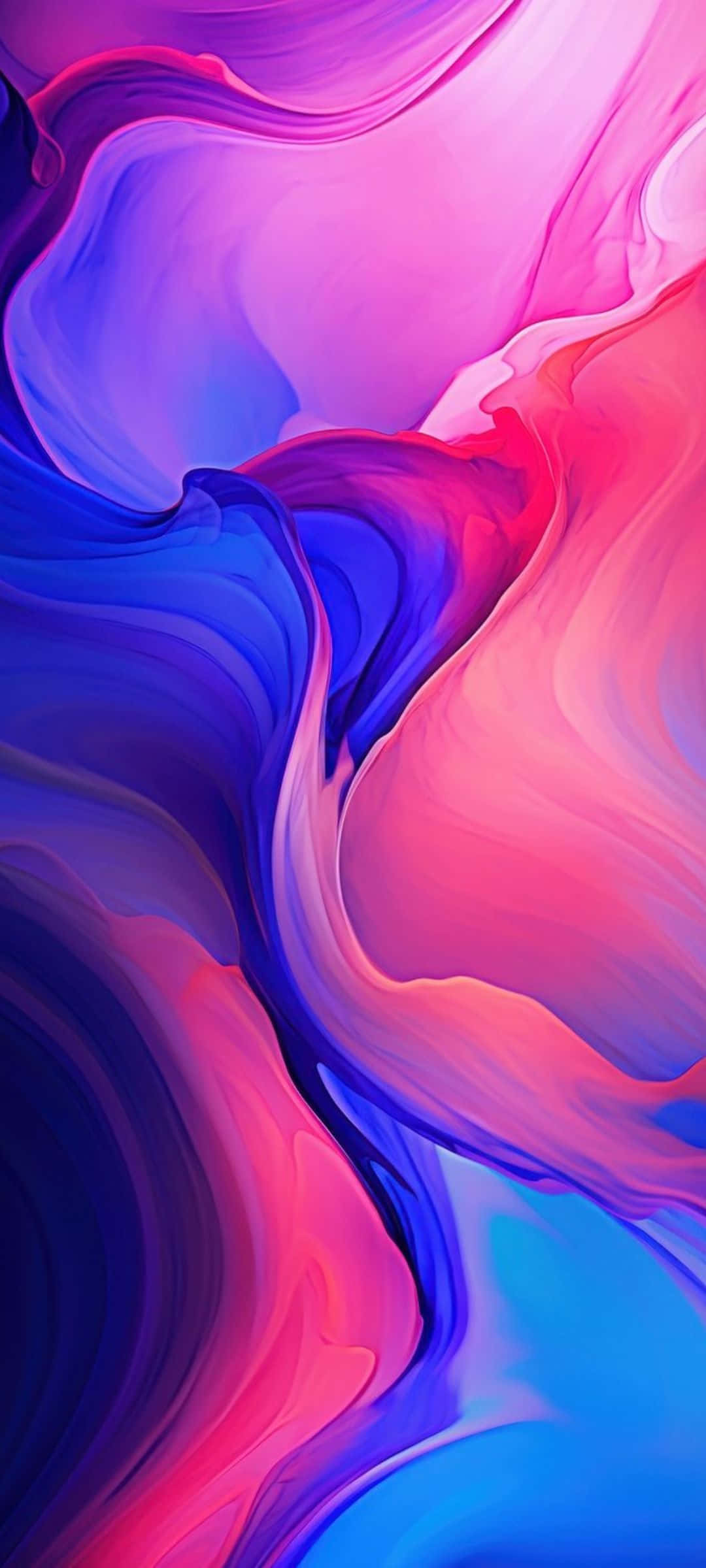 Pixel 7 桌布 壁紙 — 充滿活力的漩渦抽象流體藝術，以電光粉紅、藍色和紫色色調在畫布上動態流動。