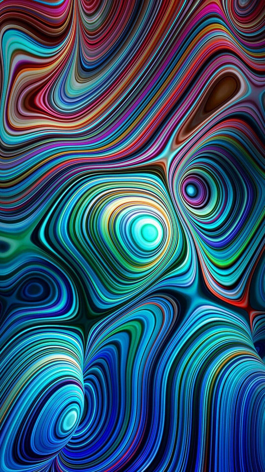 一幅迷人的數位藝術作品，帶有漩渦狀的彩色絲帶和發光的圓形圖案。