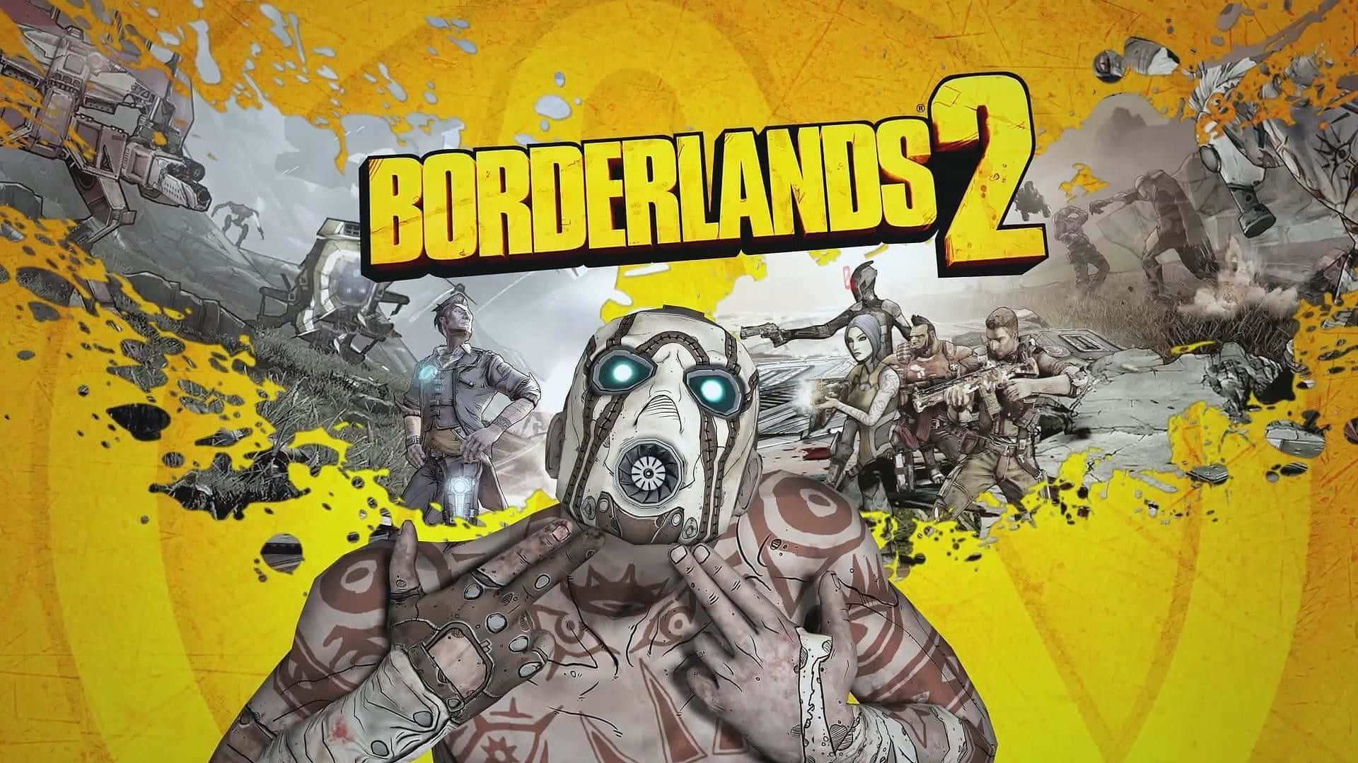 《邊緣禁地2》遊戲封面，戴面具的主角與武裝傭兵在混亂的科幻場景中。
