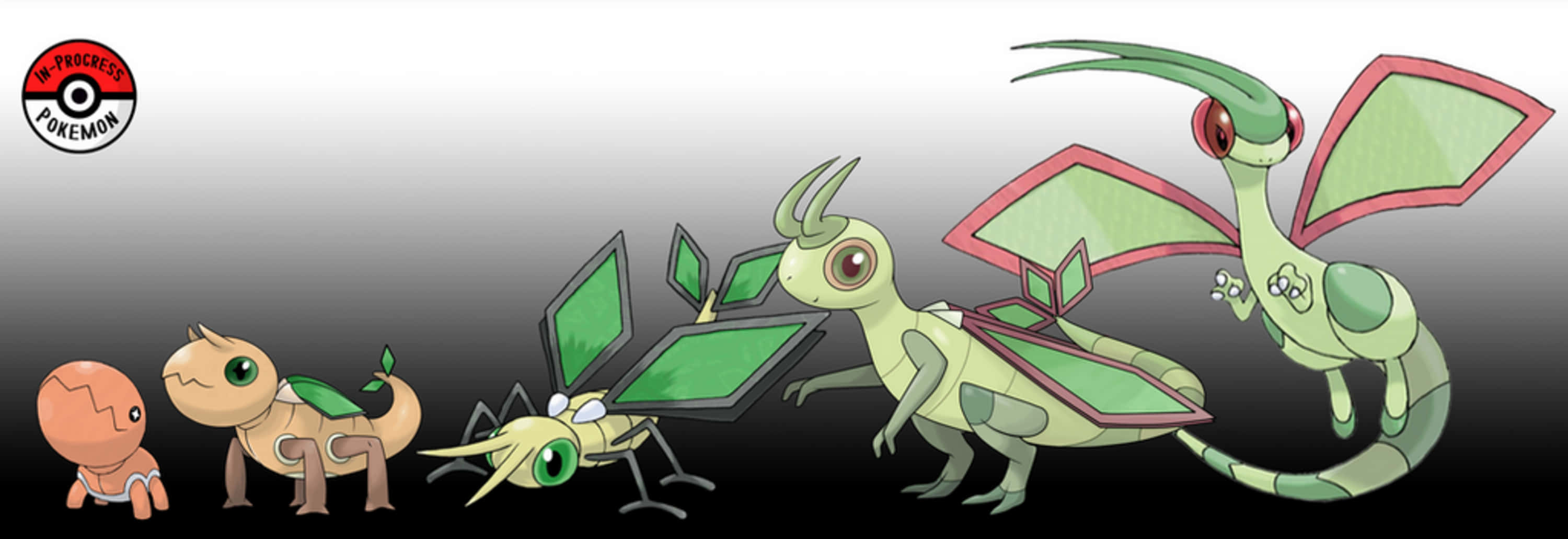 Vibrava進化系列 壁紙 — 漸變背景展示了 Pokémon Metapod 從幼蟲形態到最終龍形態的完整進化線。
