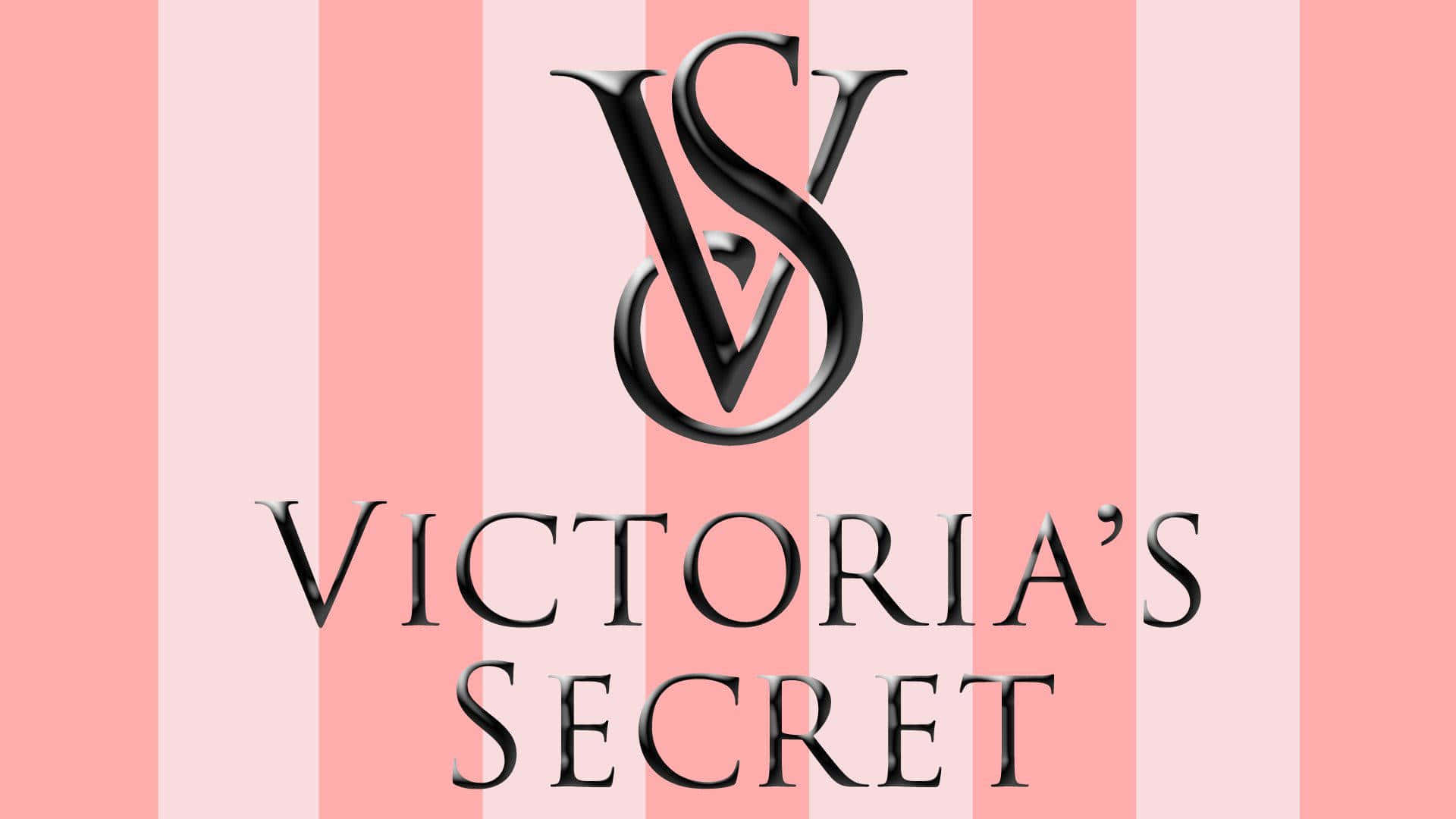 Victoria's Secret 桌布 壁紙 — Victoria's Secret 標誌以黑色3D字體居中顯示在粉紅色和淺粉紅色的垂直條紋上。
