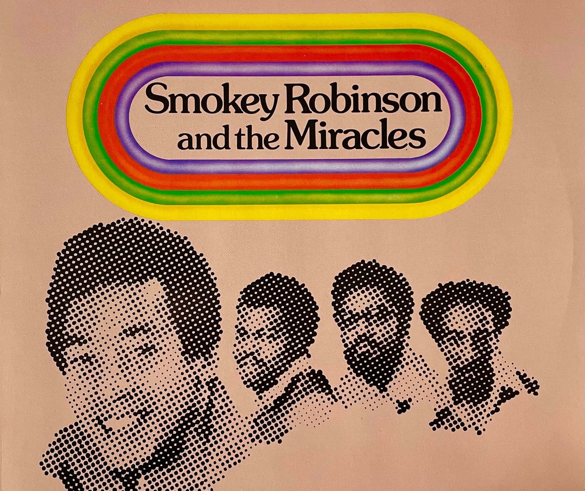  壁紙 — 1970年代復古專輯封面，彩虹色橢圓標題下方有Smokey Robinson and the Miracles的半色調肖像。