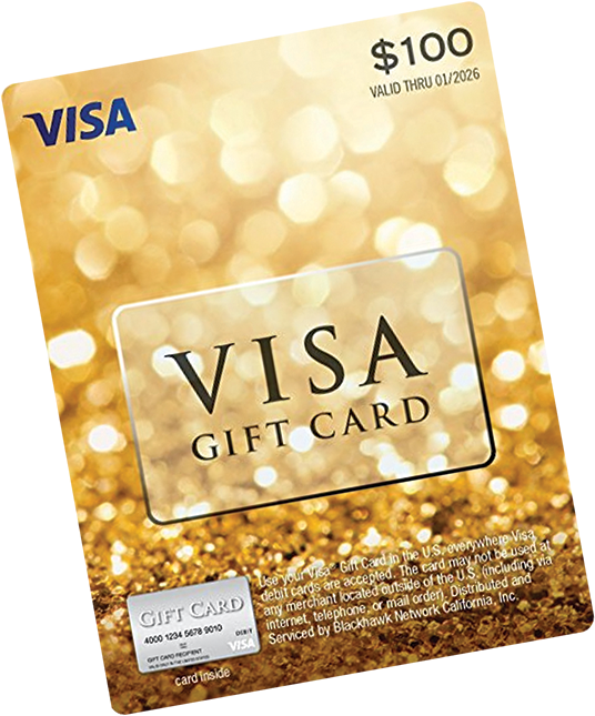 Visa禮品卡100美元 壁紙 — 一張 100 美元的 Visa 禮品卡在閃爍的金色散景背景上閃耀，帶有溫暖的光線條紋。