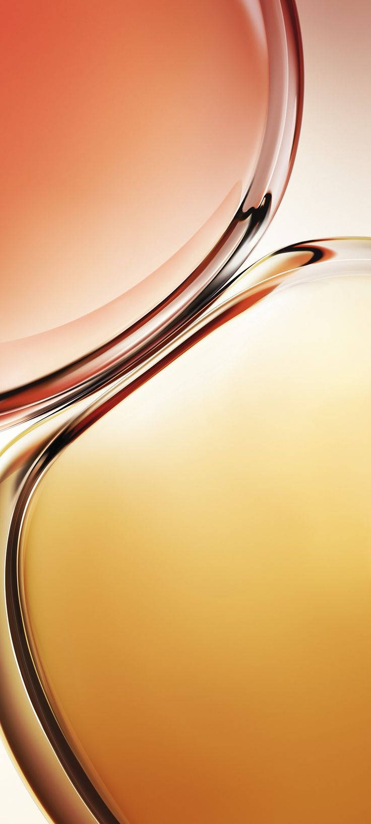 Vivo V23 高清炫光手機美圖 壁紙 — 平滑的琥珀色和蜜桃色玻璃曲線在極簡抽象構圖中反射柔和光線。