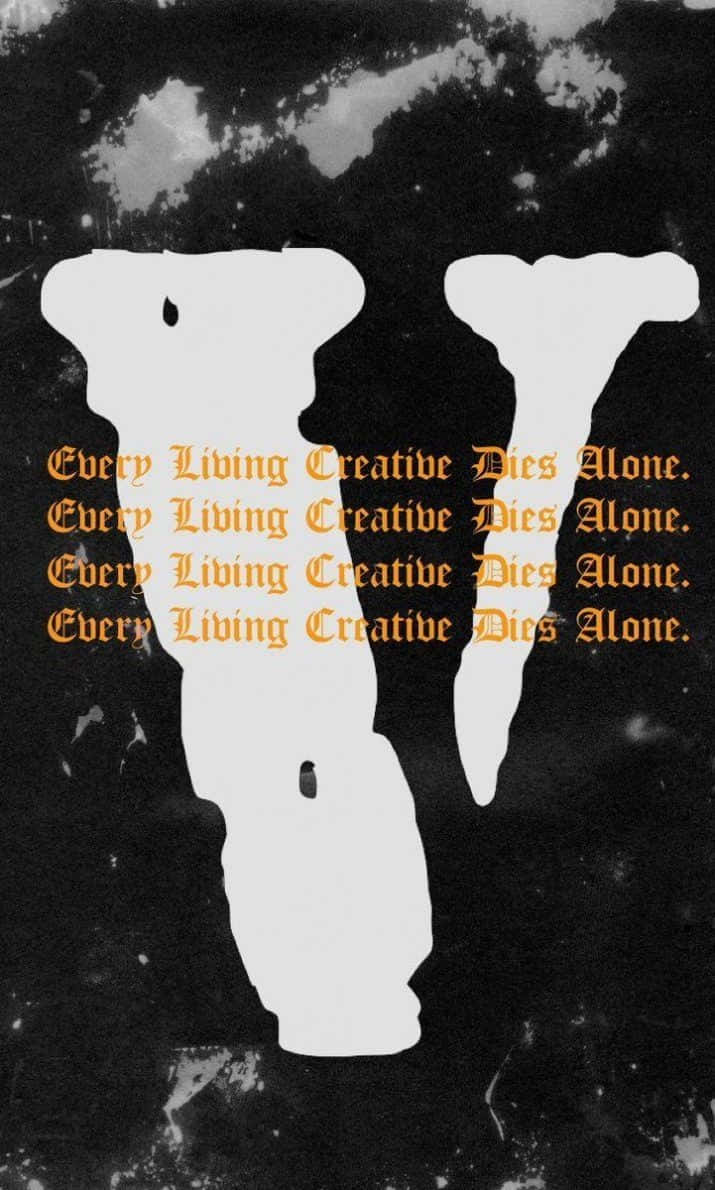 兩個白色剪影，帶有橙色重複文字，寫著「Every Living Creative Dies Alone」。
