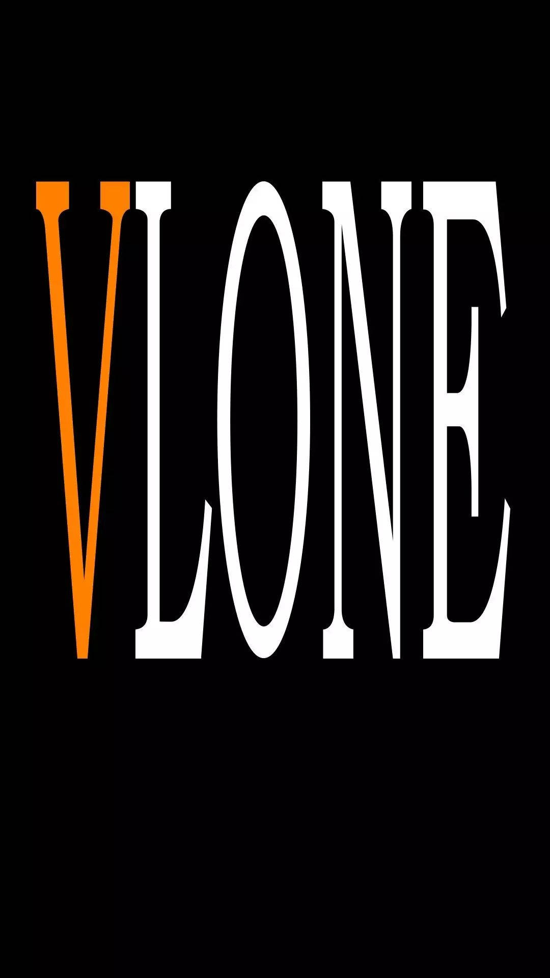 VLONE 黑底橙 V 壁紙 — 大膽的白色和橙色「VONE」文字在純黑色背景上顯得格外突出。