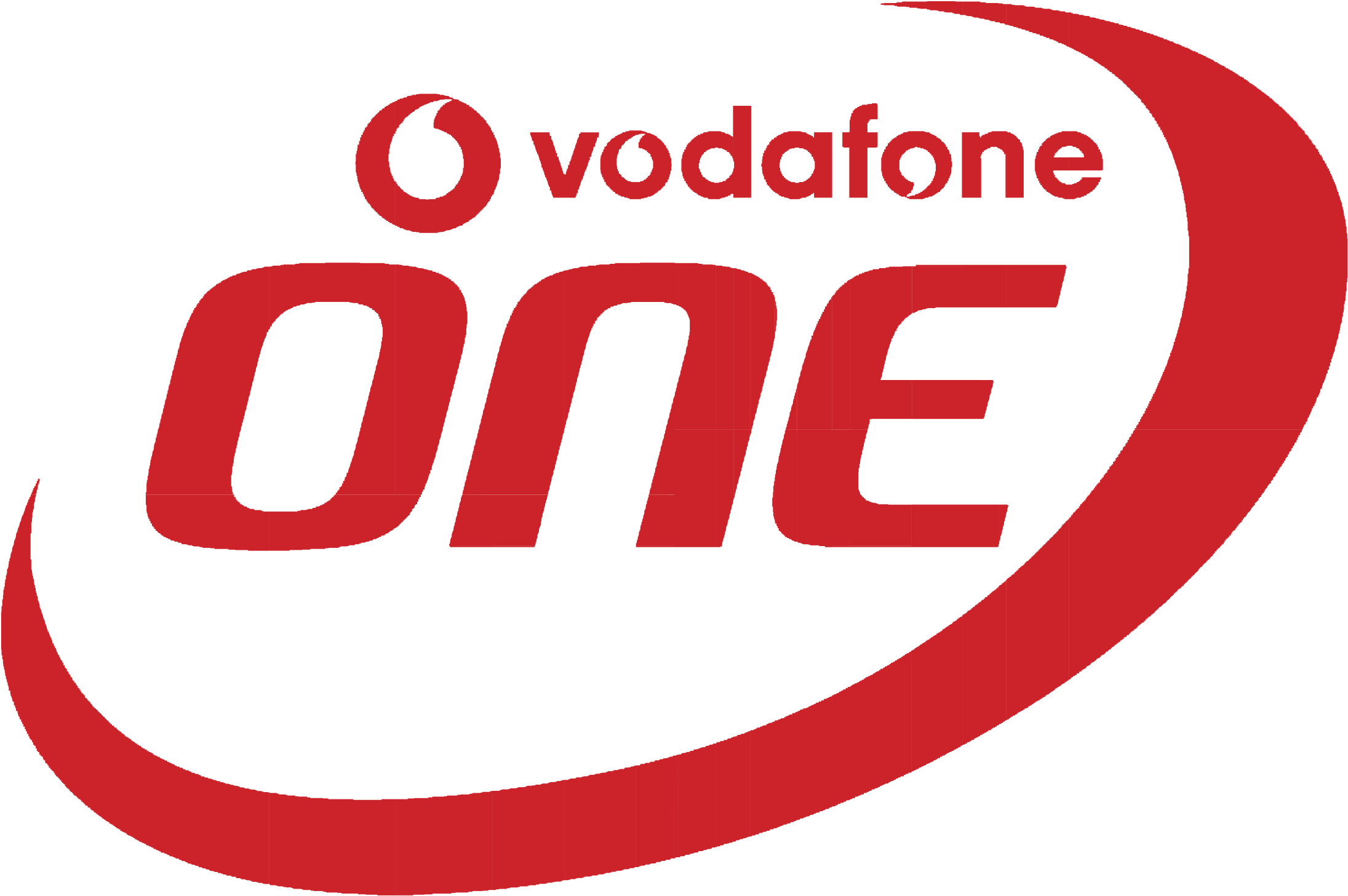Vodafone ONE 品牌標誌 壁紙 — 在純黑色背景上帶有彎曲標誌的醒目紅色Vodafone ONE標誌。