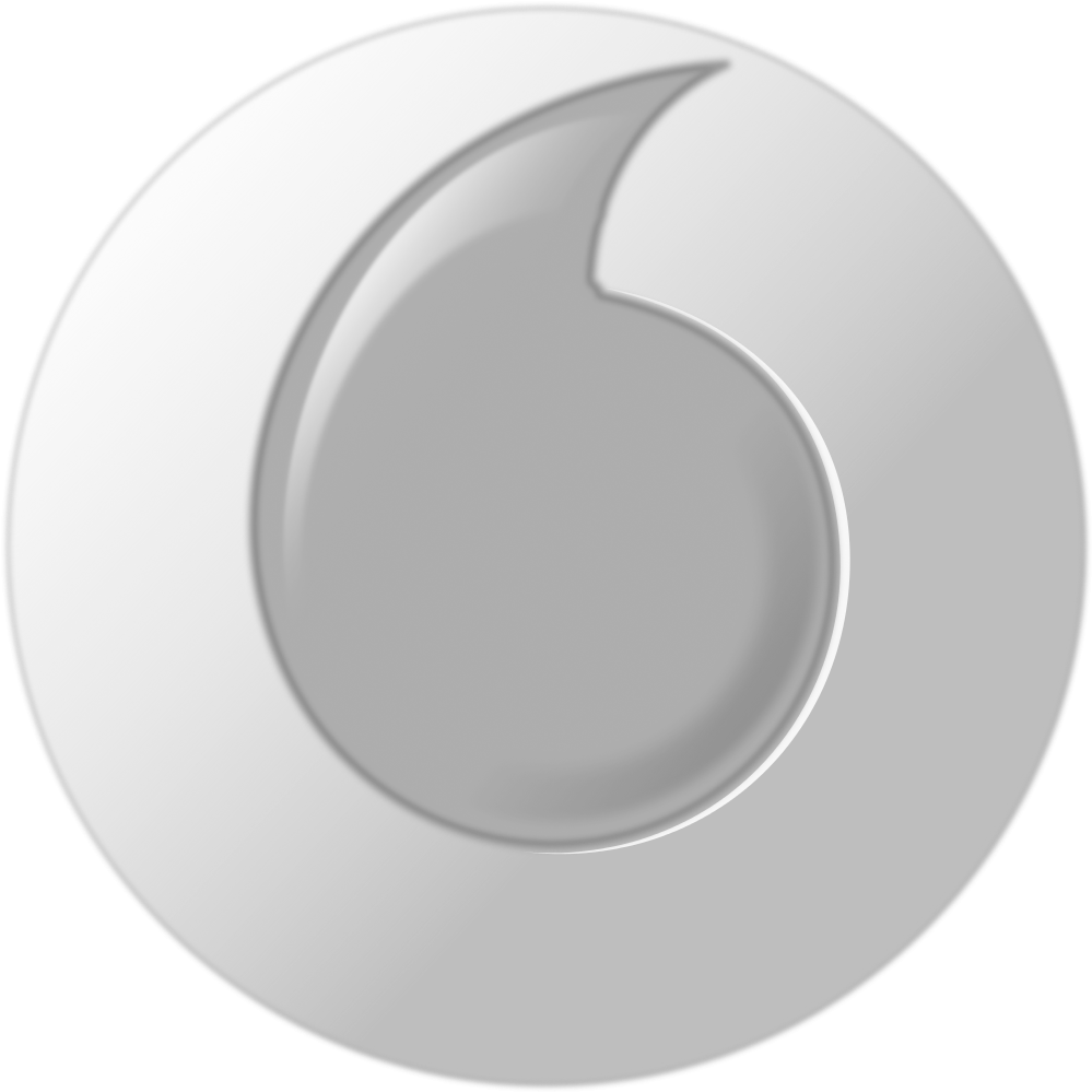Vodafone對話氣泡圖示 壁紙 — 一個極簡的白色圓形標誌，帶有彎曲切口，置於黑色背景上。