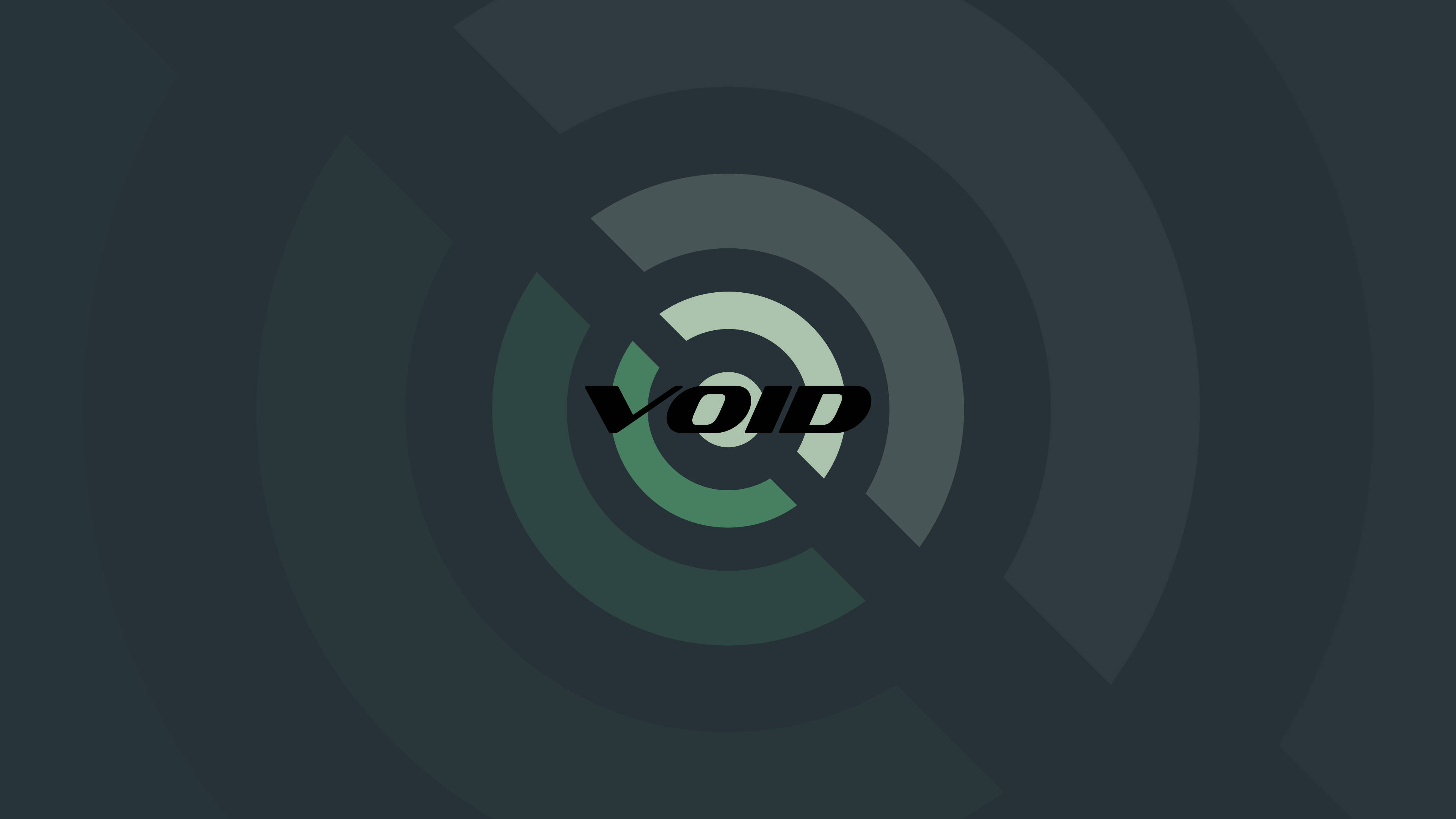 原版 Void Linux 標誌 壁紙 — 一個極簡主義的數位藝術桌布，特色是同心圓和粗體黑色文字「void」，背景為深青色漸變。