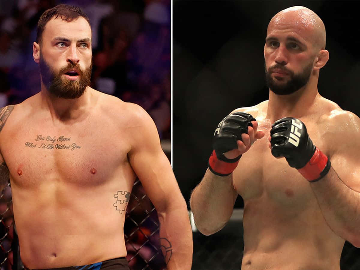 兩名男性MMA拳手在八角籠中對戰。