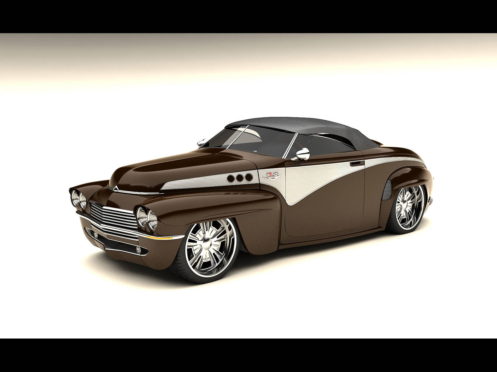 Volvo PV444 iPhone 壁紙 — 一輛時尚的棕色定制熱棒車，帶有鍍鉻裝飾和白色輪胎，擺放在乾淨的白色背景前。