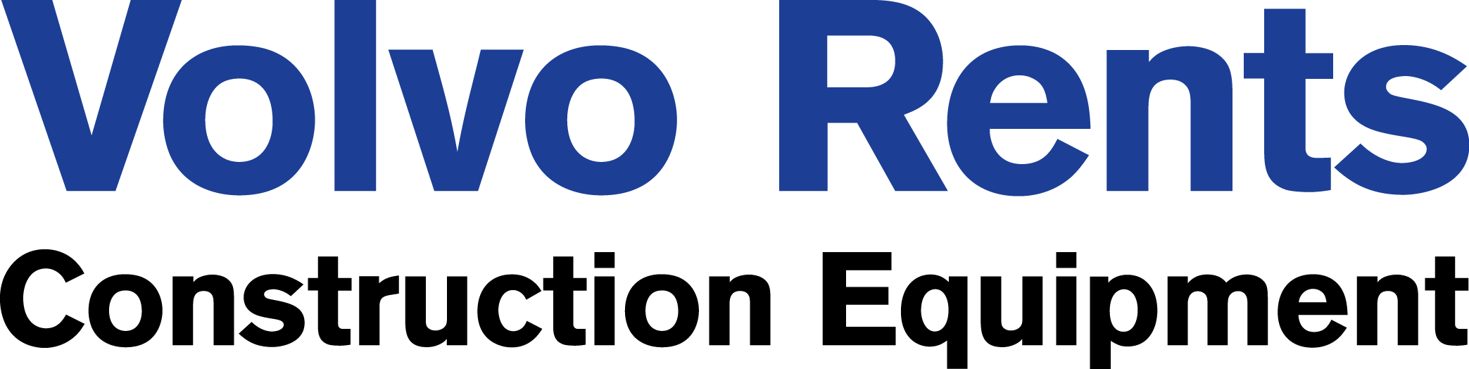 Volvo Rents 建築設備租賃標誌 壁紙 — 在純綠色背景上以粗體藍色顯示 Volvo Rents 文字，並附有黑色建築設備副標題。