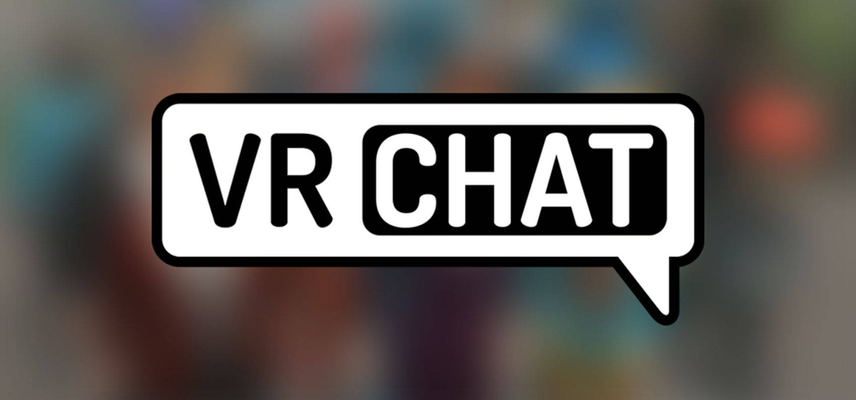 Vrchat標誌模糊效果 壁紙 — 大膽的黑白 VR CHAT 標誌置於對話氣泡內，居中於色彩繽紛的模糊背景上。