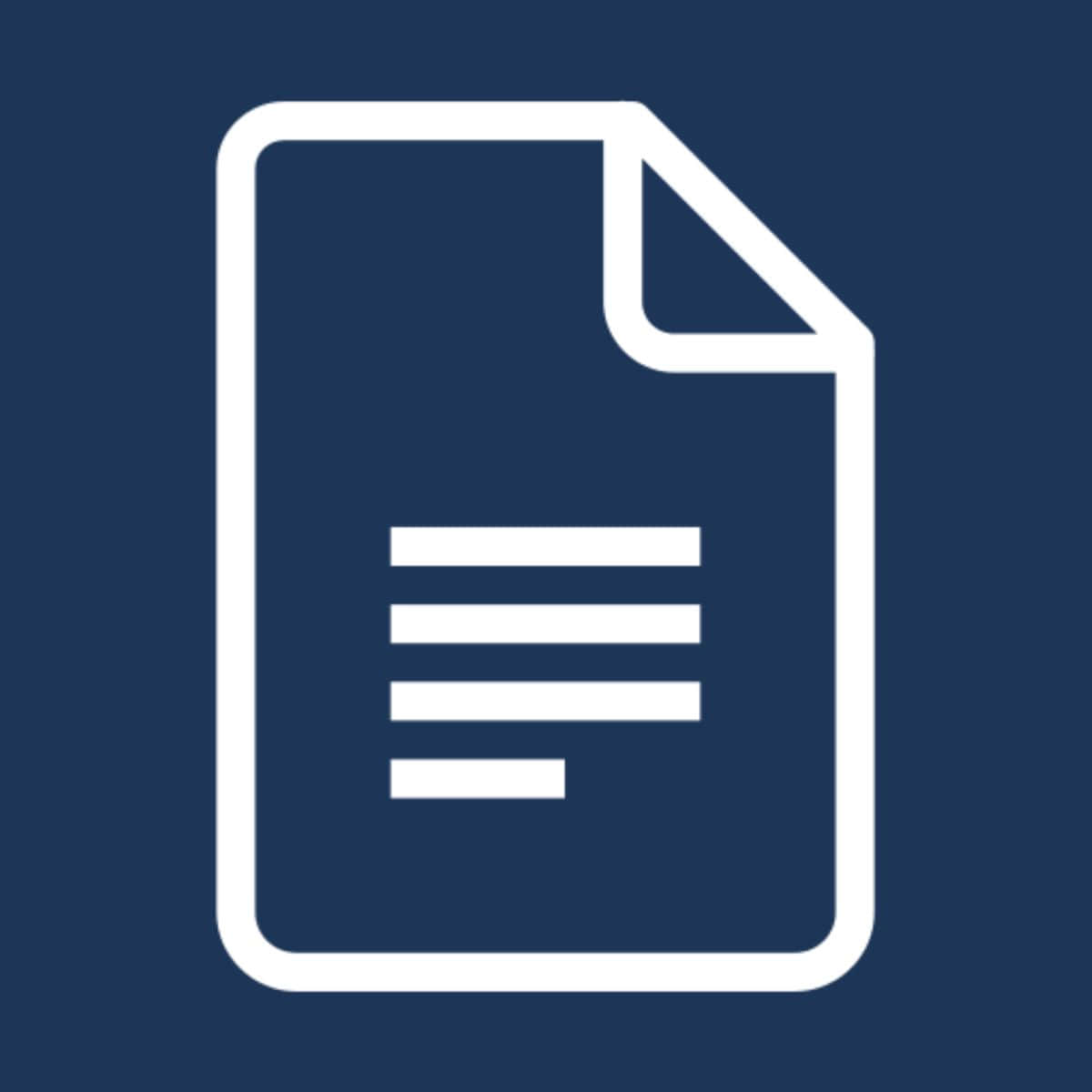 Google Docs 桌布 壁紙 — 一個極簡風格的白色文件圖標，帶有折角和文字行，背景為純海軍藍。