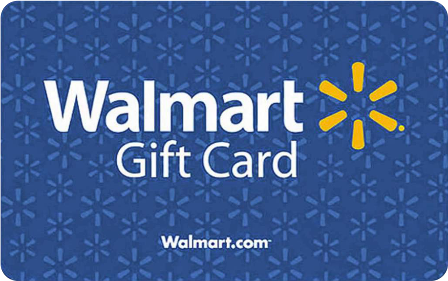 Walmart 禮品卡設計 壁紙 — 一張藍色Walmart禮品卡，白色文字和黃色火花標誌在圖案背景上。