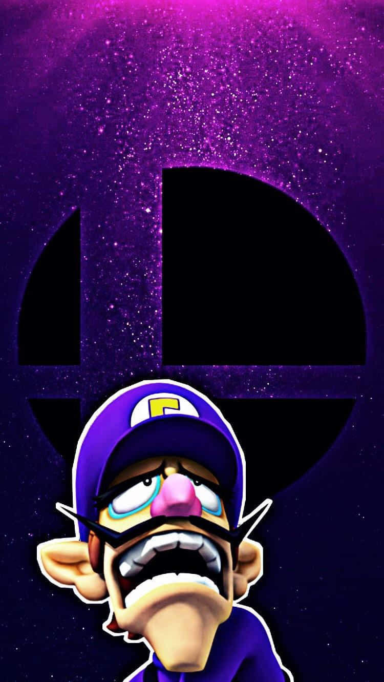 Waluigi 桌布 壁紙 — Waluigi 喺紫色星空背景下憤怒尖叫，身後有一個巨大嘅PlayStation標誌。
