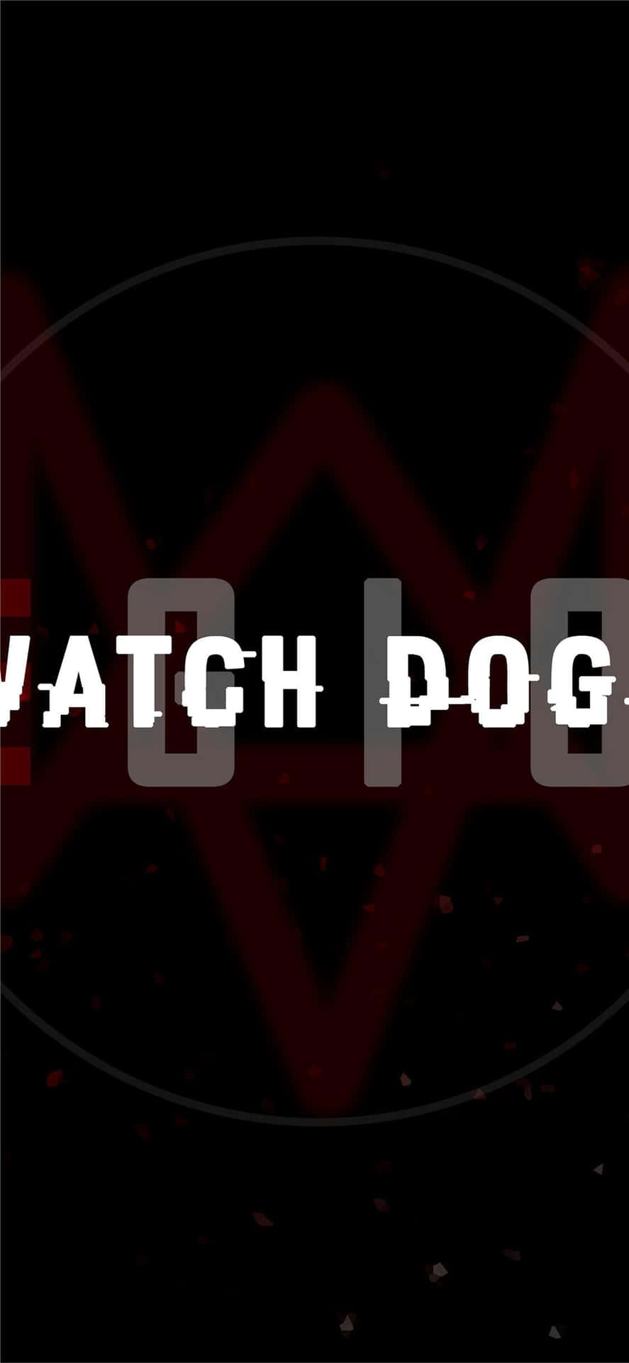 Watch Dogs 遊戲標誌，深色背景上有紅色幾何形狀和漂浮粒子
