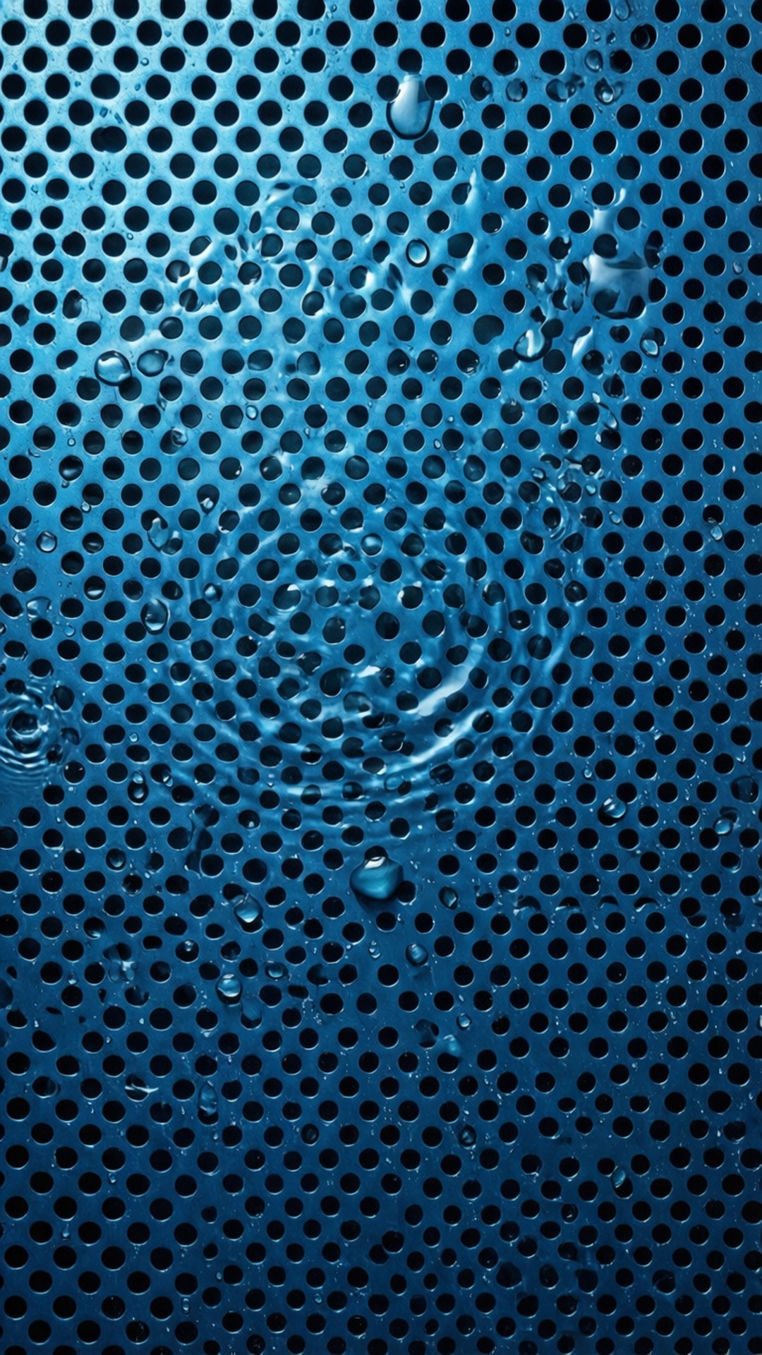 水滴在藍色穿孔金屬上形成漣漪