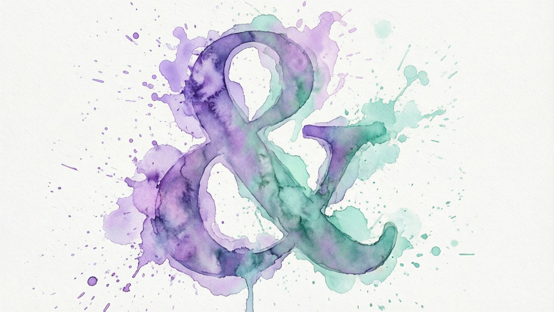 白色背景上紫色和藍綠色的水彩和號及飛濺