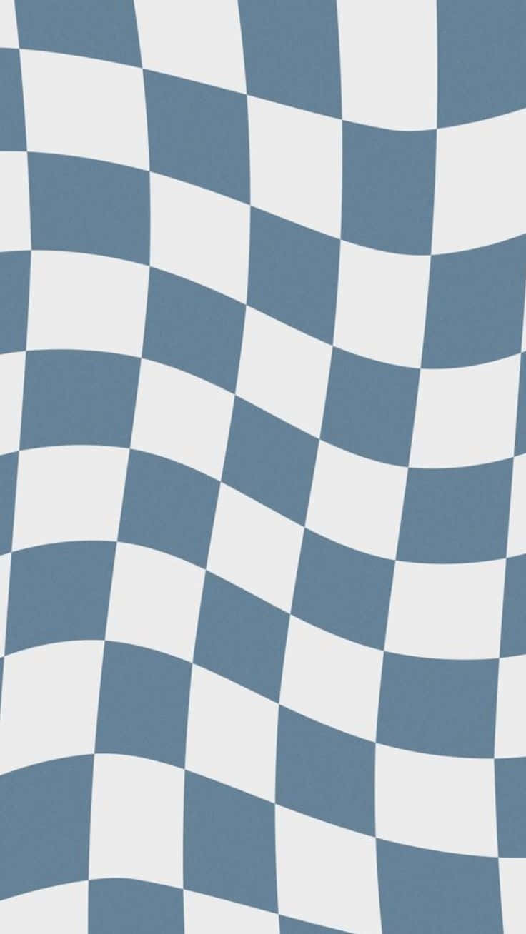Checkered Aesthetic 桌布 壁紙 — 波浪形藍白棋盤格圖案，帶有柔和陰影，營造動態視錯覺。