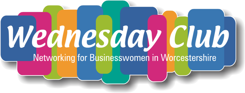Wednesday Club 商業女性 Networking 標誌 壁紙 — 色彩繽紛的方塊在透明背景上形成 Wednesday Club 聯誼小組的標誌，並帶有白色文字。