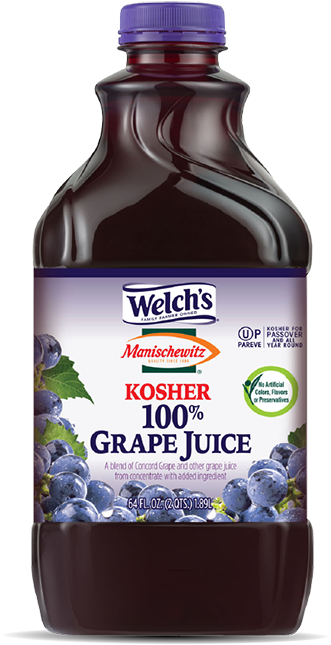 Welch's 美式猶太潔食葡萄汁瓶 壁紙 — 一個透明膠樽裝 Welch's Kosher 100% 提子汁，有紫色蓋同標籤，標籤上有提子圖案。