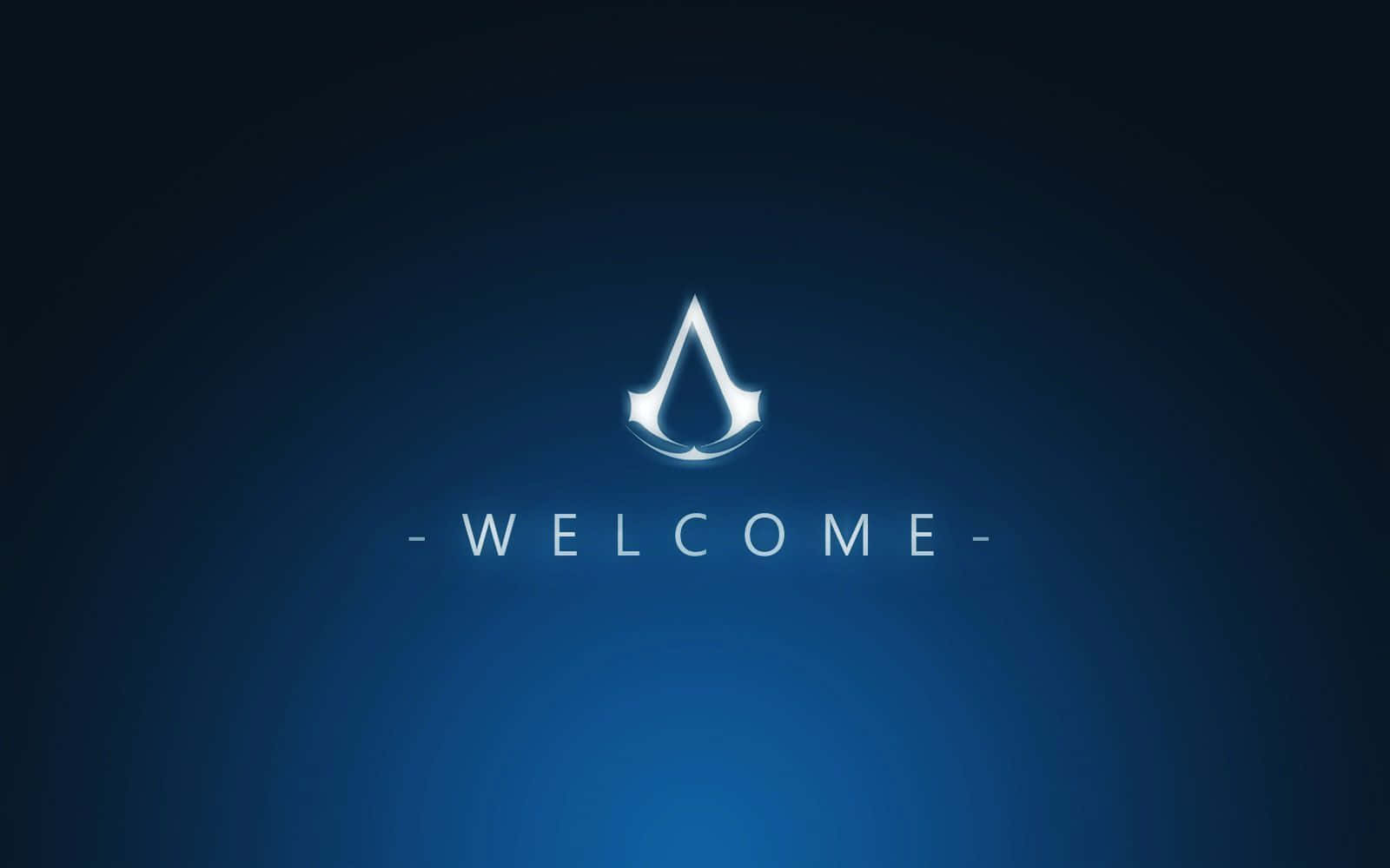 藍色漸變背景上的 Assassin's Creed 歡迎標誌