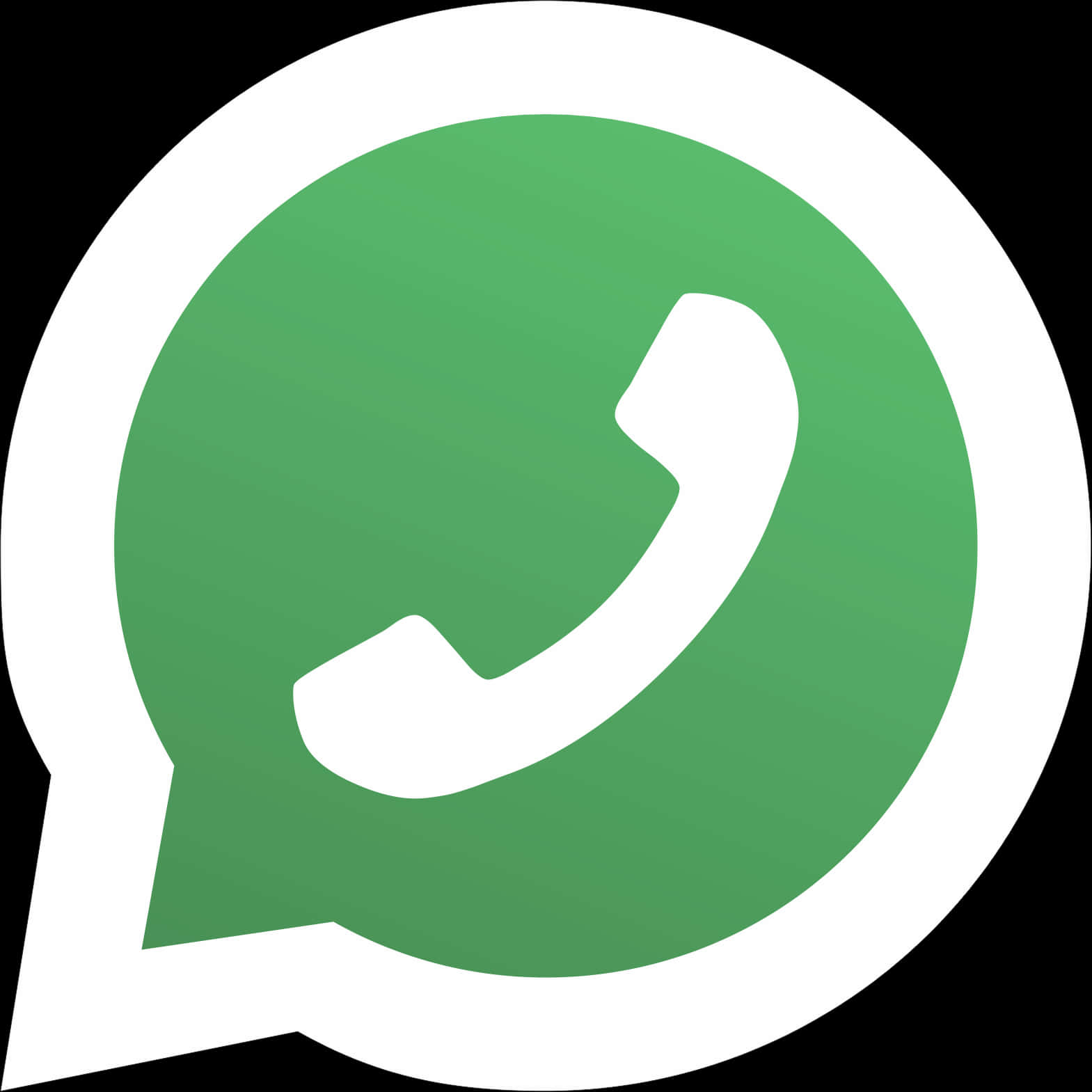 WhatsApp 標誌圖示 壁紙 — 一個綠色對話氣泡圖標，中央有一個白色電話符號，背景為黑色。