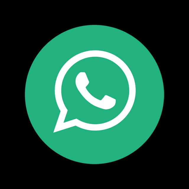 WhatsApp標誌綠色背景 壁紙 — 一個清晰的綠色圓形WhatsApp標誌，帶有白色對話氣泡和電話圖標，背景為黑色。