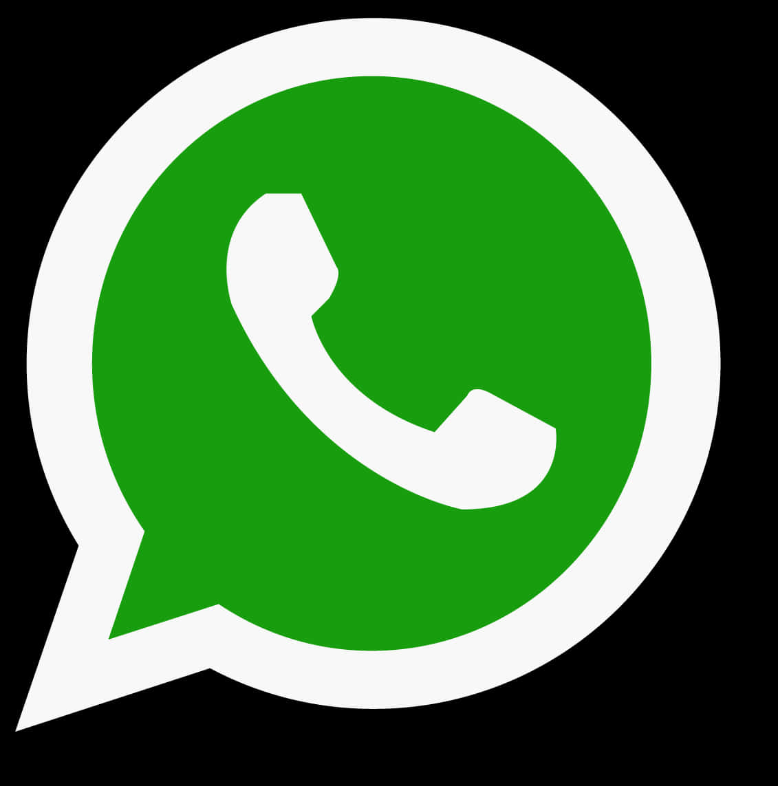 黑色背景WhatsApp標誌 壁紙 — 一個大膽的綠色WhatsApp標誌，對話氣泡內有白色電話圖標，背景為黑色。