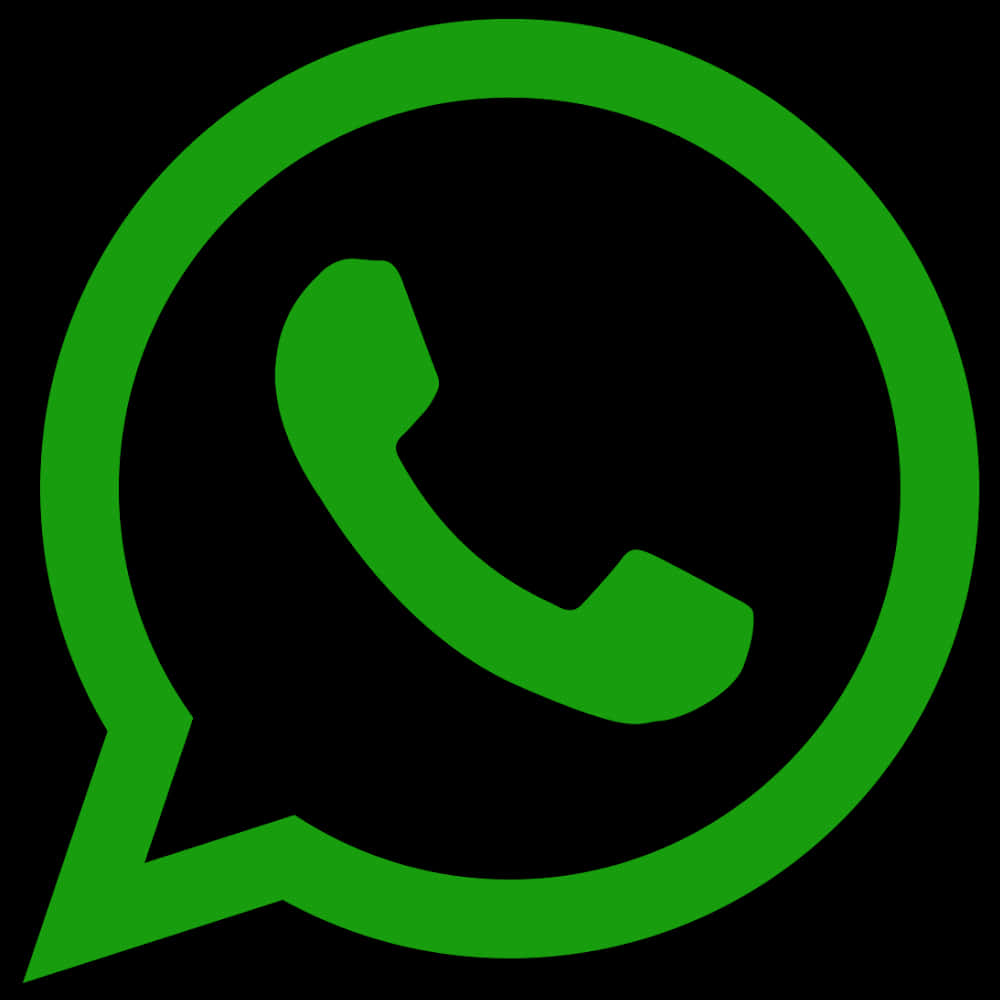 WhatsApp標誌圖示綠色背景 壁紙 — 一個大膽的綠色WhatsApp標誌，對話氣泡內有電話圖標，背景為黑色。