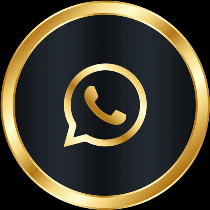 WhatsApp 金色標誌 壁紙 — 金色WhatsApp標誌居中於圓形框架內，置於帶金屬光澤的時尚黑色背景上。