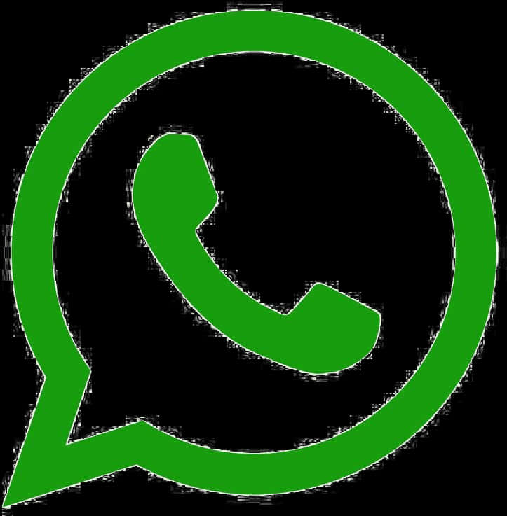 WhatsApp綠白圖標 壁紙 — 一個大膽的綠色WhatsApp標誌，在黑色背景上的對話氣泡內有一個電話圖標。